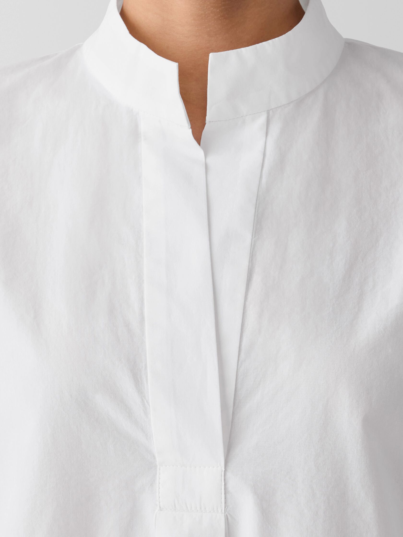 Washed Organic Cotton Poplin Stand Collar Top
