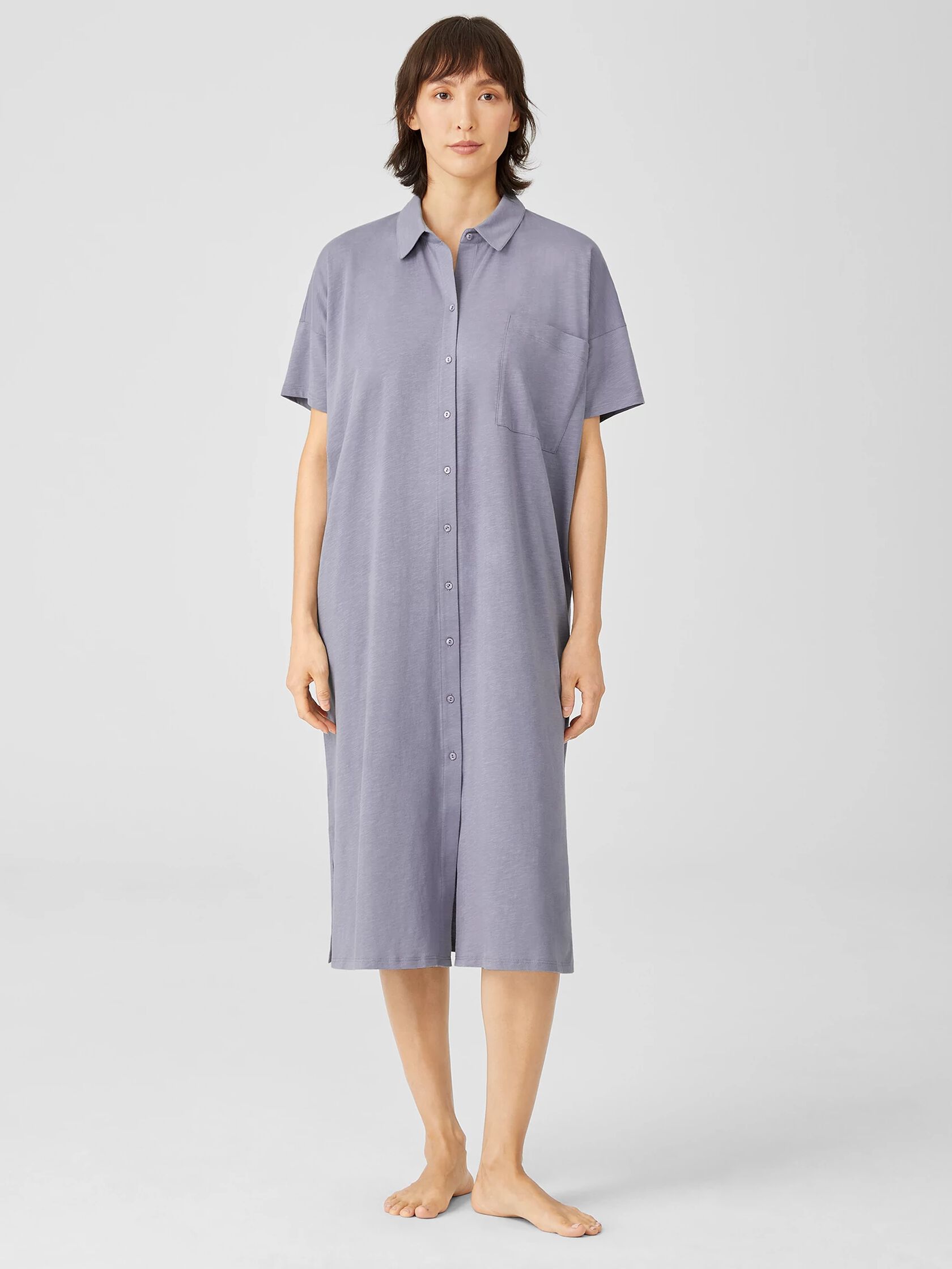 Slubby Organic Cotton Classic Collar Sleep Dress