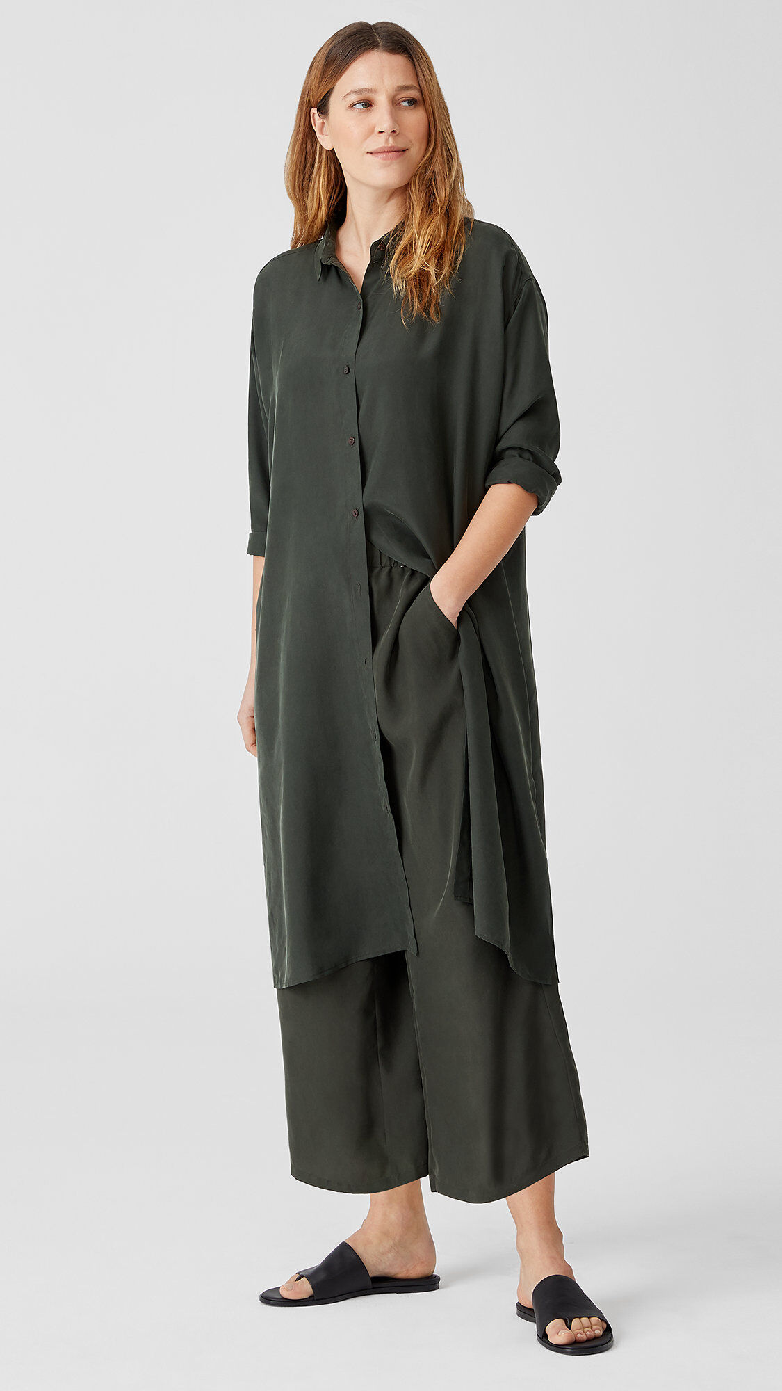 Washed Silk Habutai Wide-Leg Pant