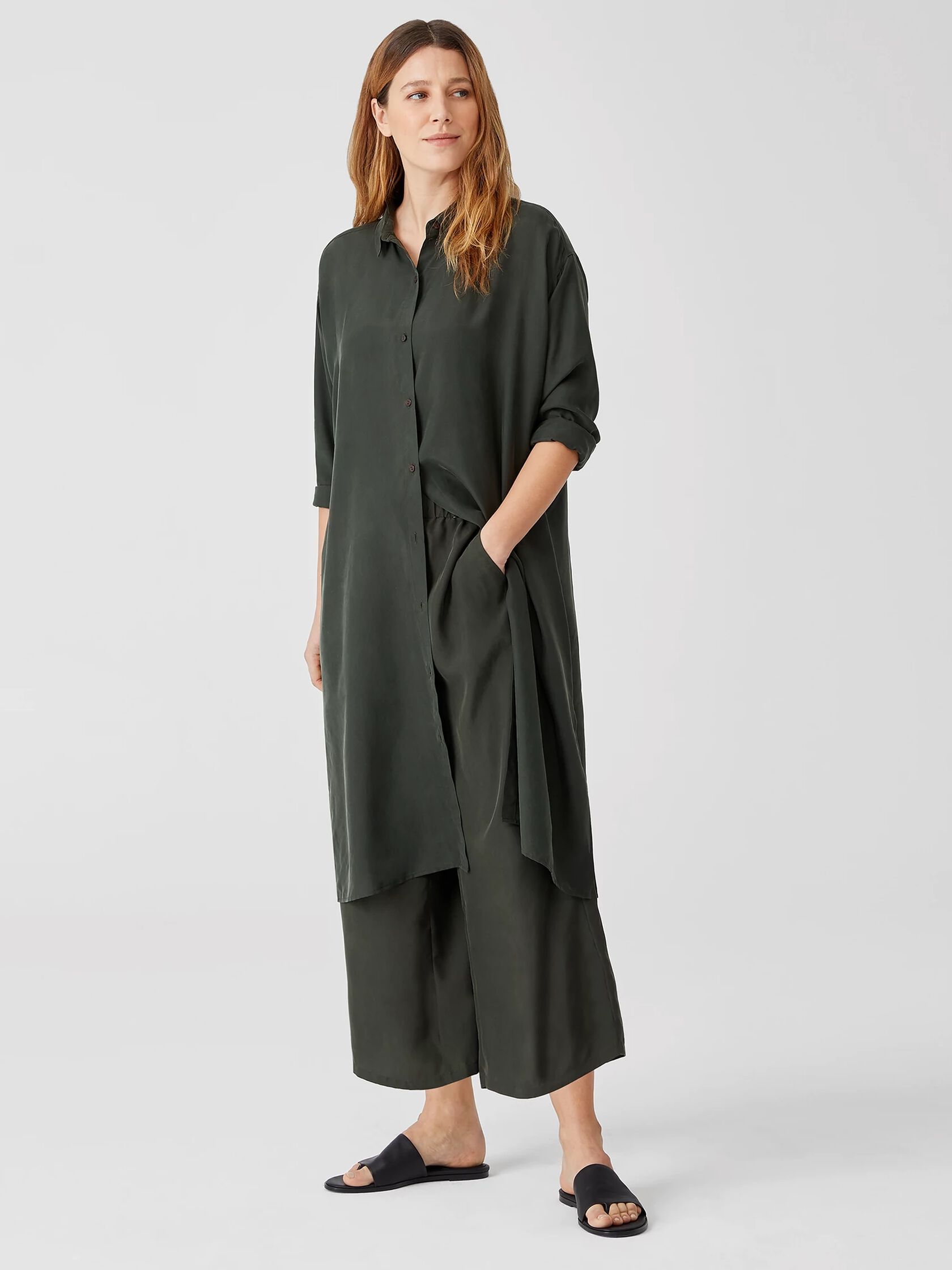 Washed Silk Habutai Wide-Leg Pant