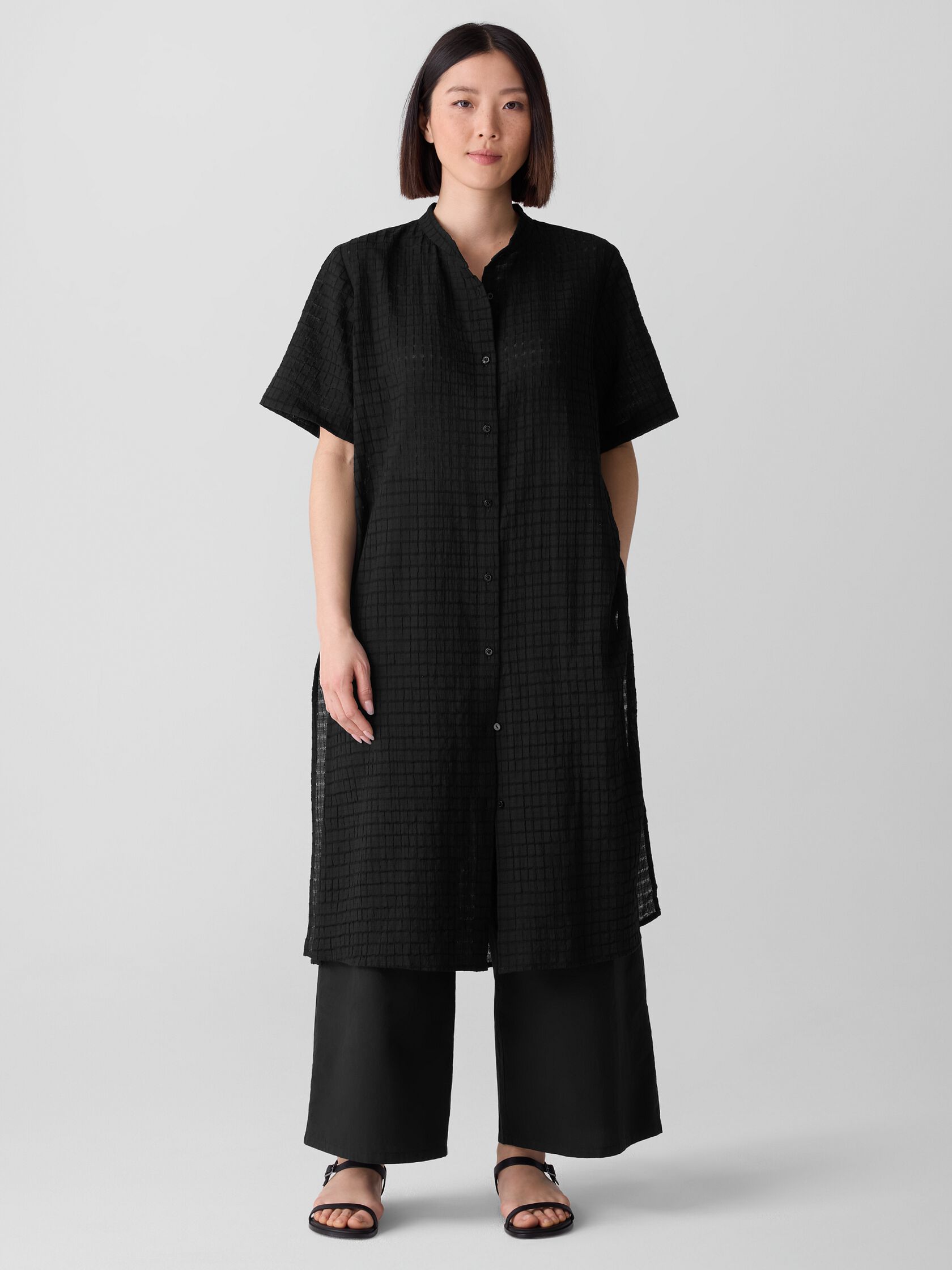 Organic Cotton Voile Box Band Collar Shirt