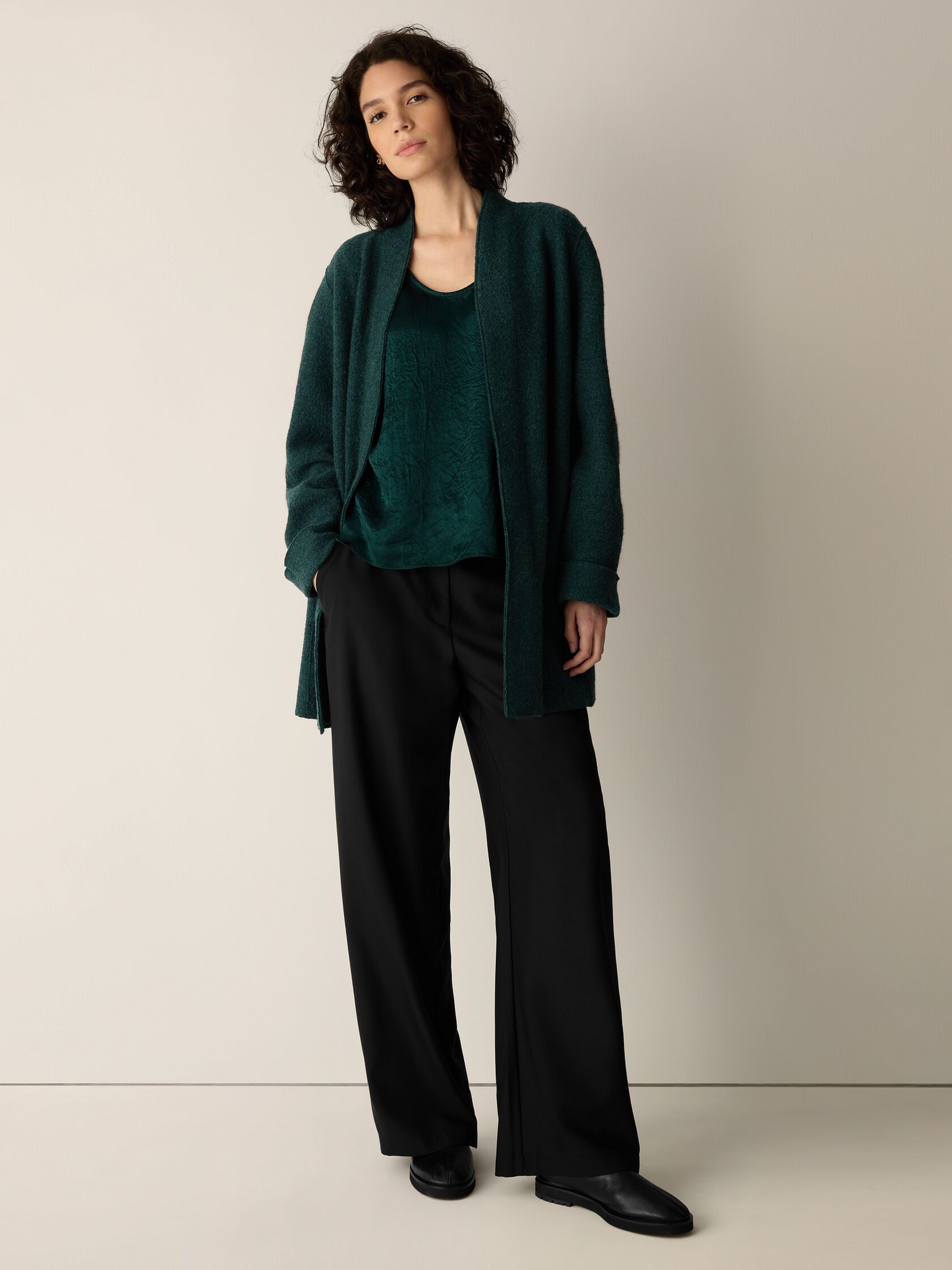 Lightweight Boiled Wool High Collar Jacket in Regenerative Wool