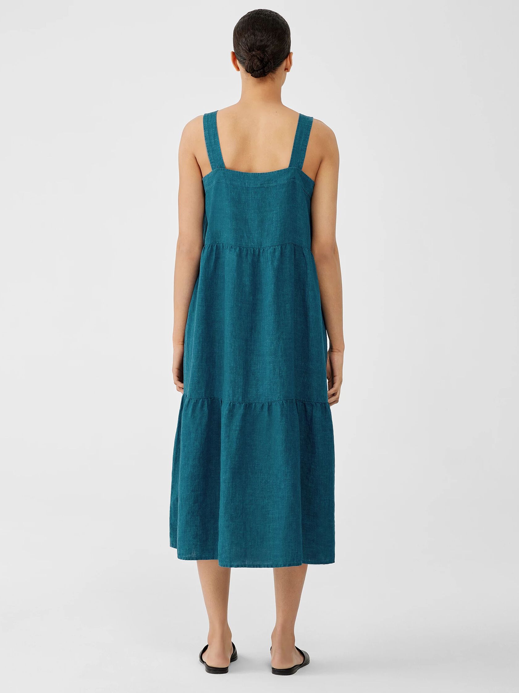 Washed Organic Linen Delave Tiered Dress