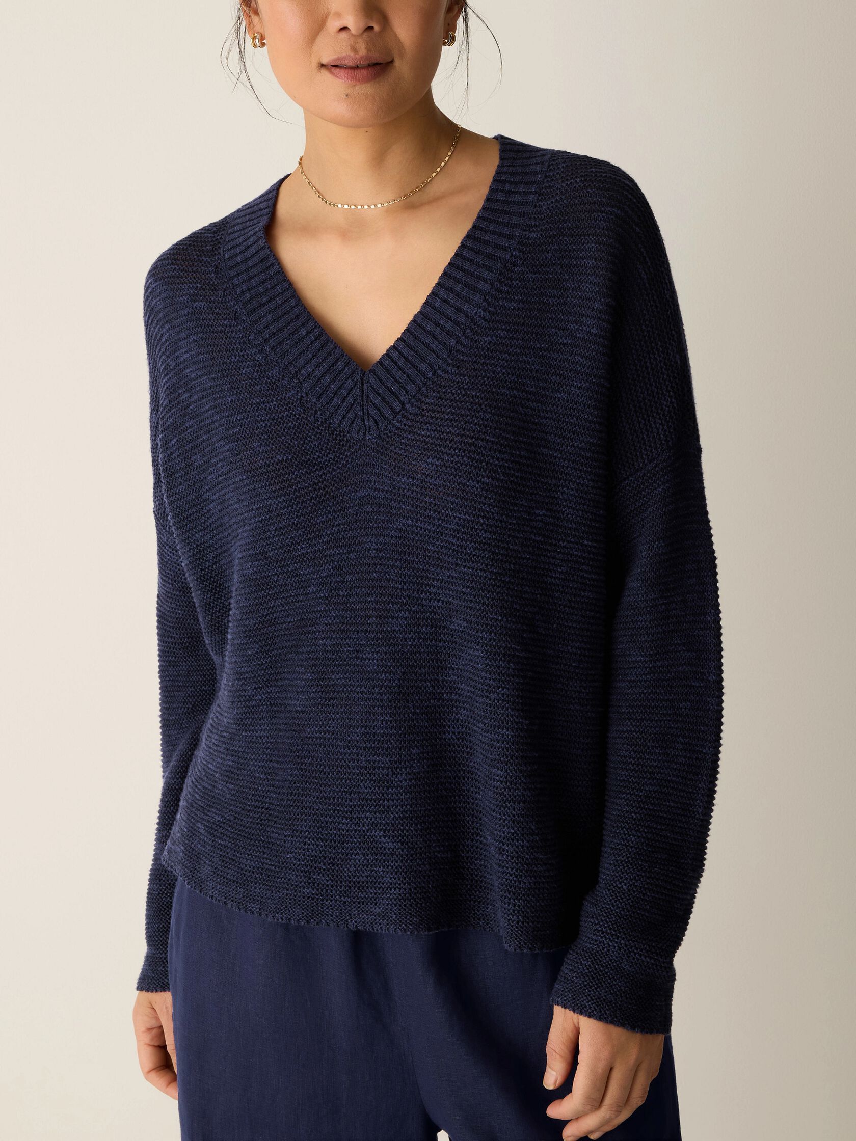 Organic Linen Cotton Slub V-Neck Top