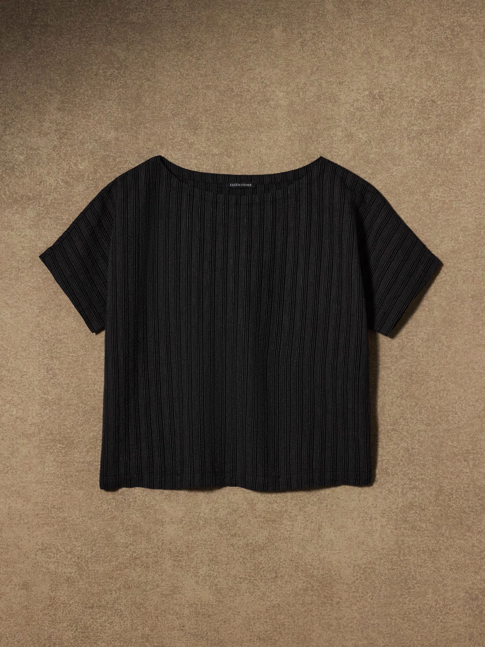 Cotton Blend Stripe Stitch Bateau Neck Top