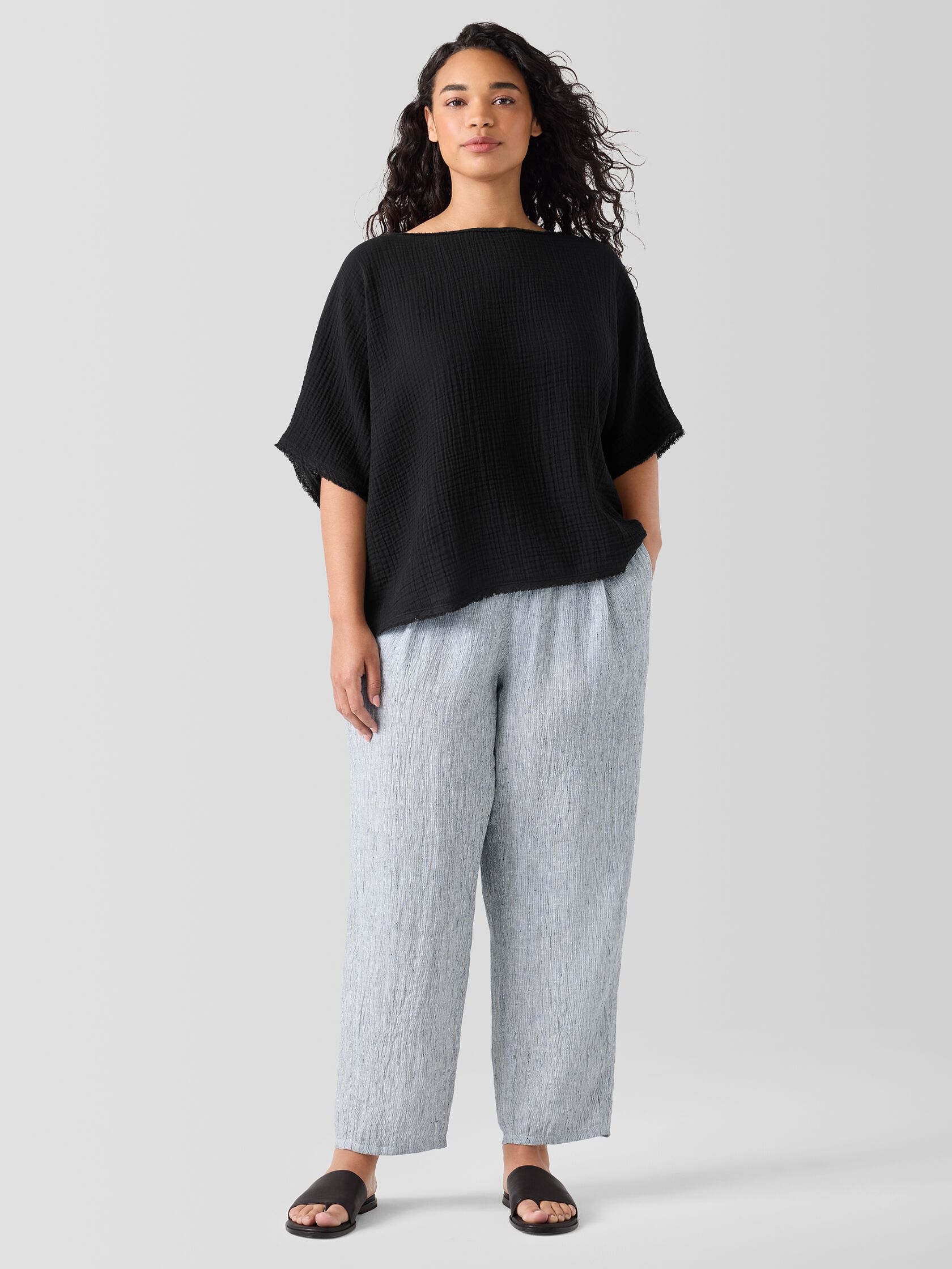 Striped Organic Linen Crinkle Lantern Pant