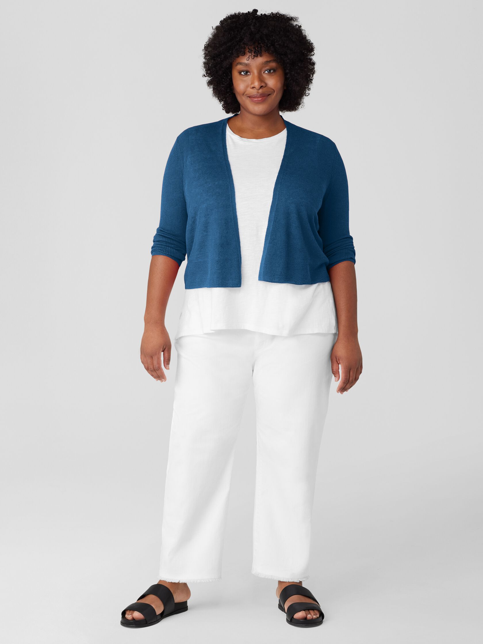 Organic Linen Cotton Airy Tuck Cropped Cardigan
