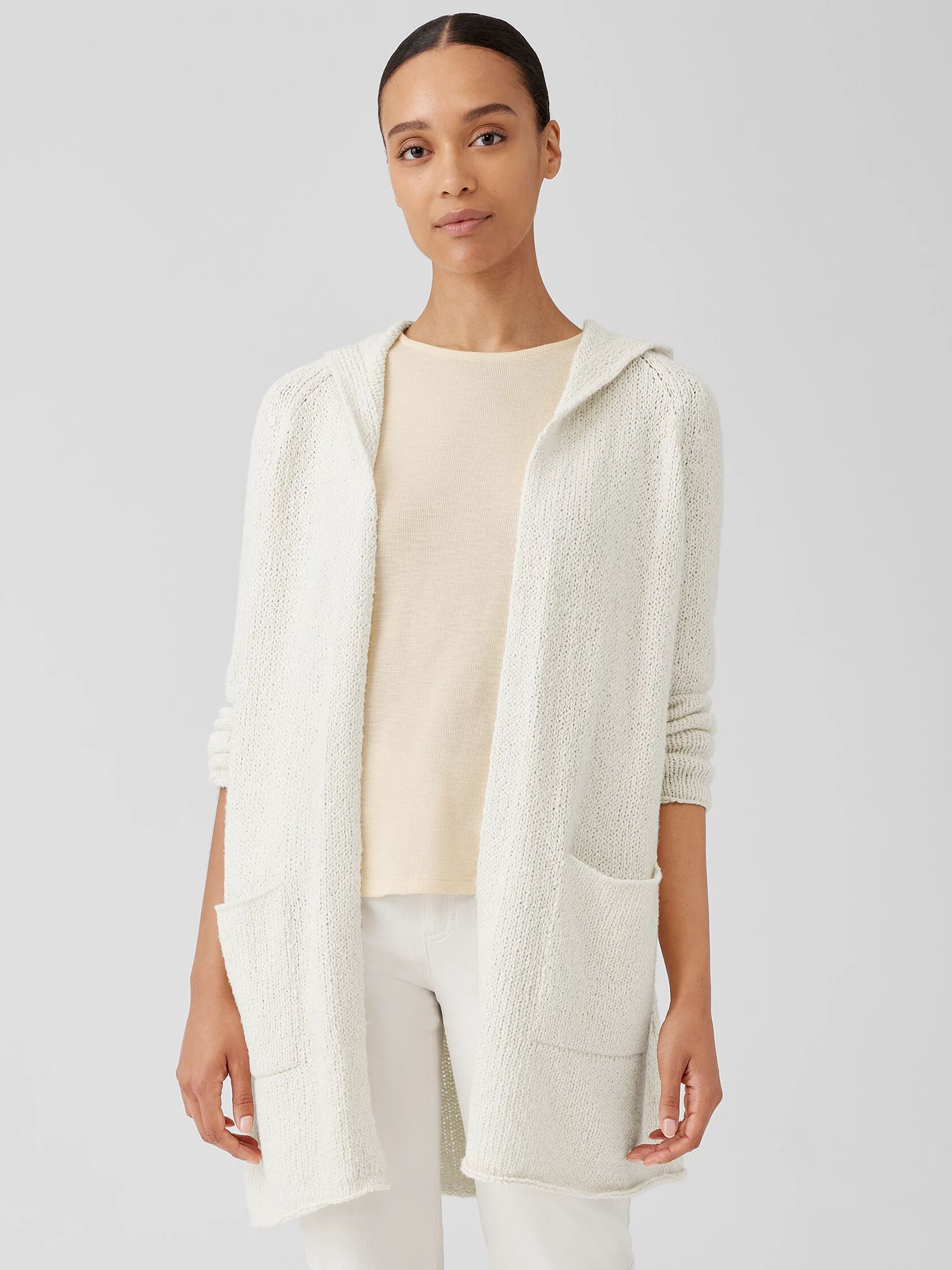 chat Creature Father fage Peruvian Organic Cotton Crimp Hooded Cardigan | EILEEN FISHER