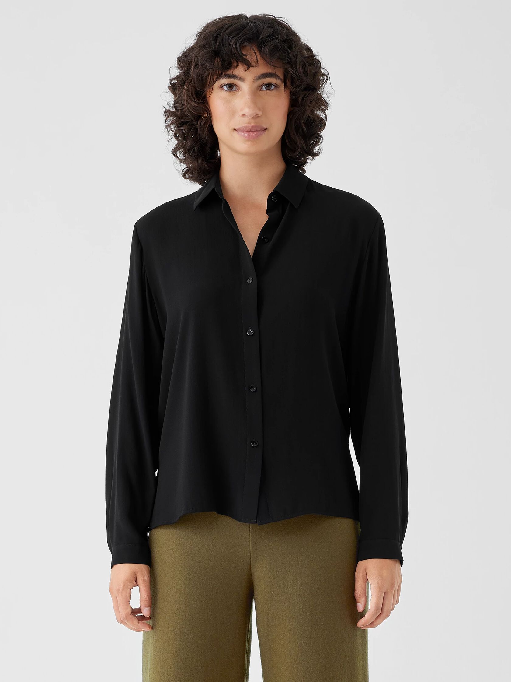 Silk Georgette Crepe Classic Collar Shirt