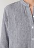Puckered Organic Linen Stripe Band Collar Shirtdress