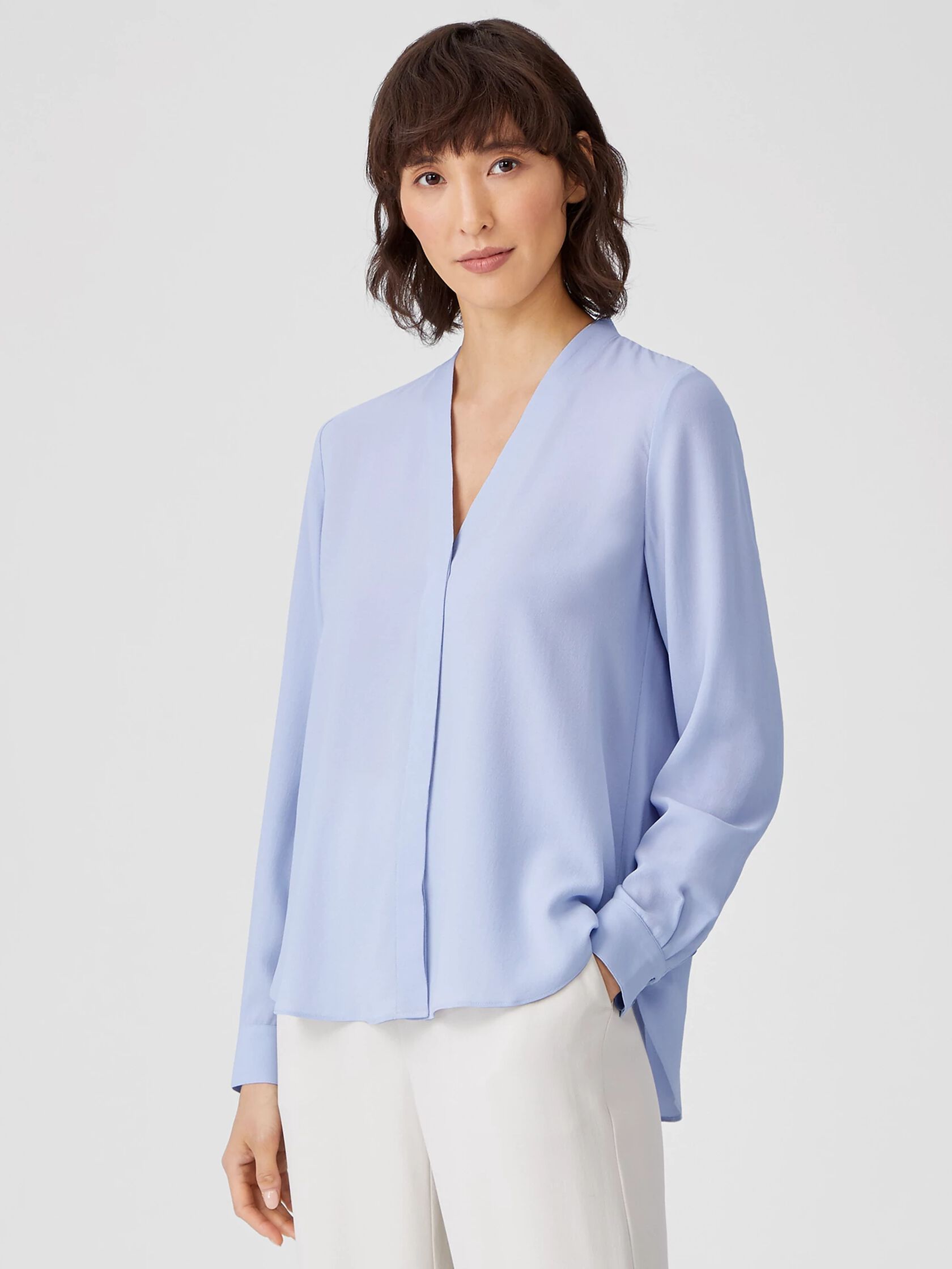 Silk Georgette Crepe V-Neck Shirt