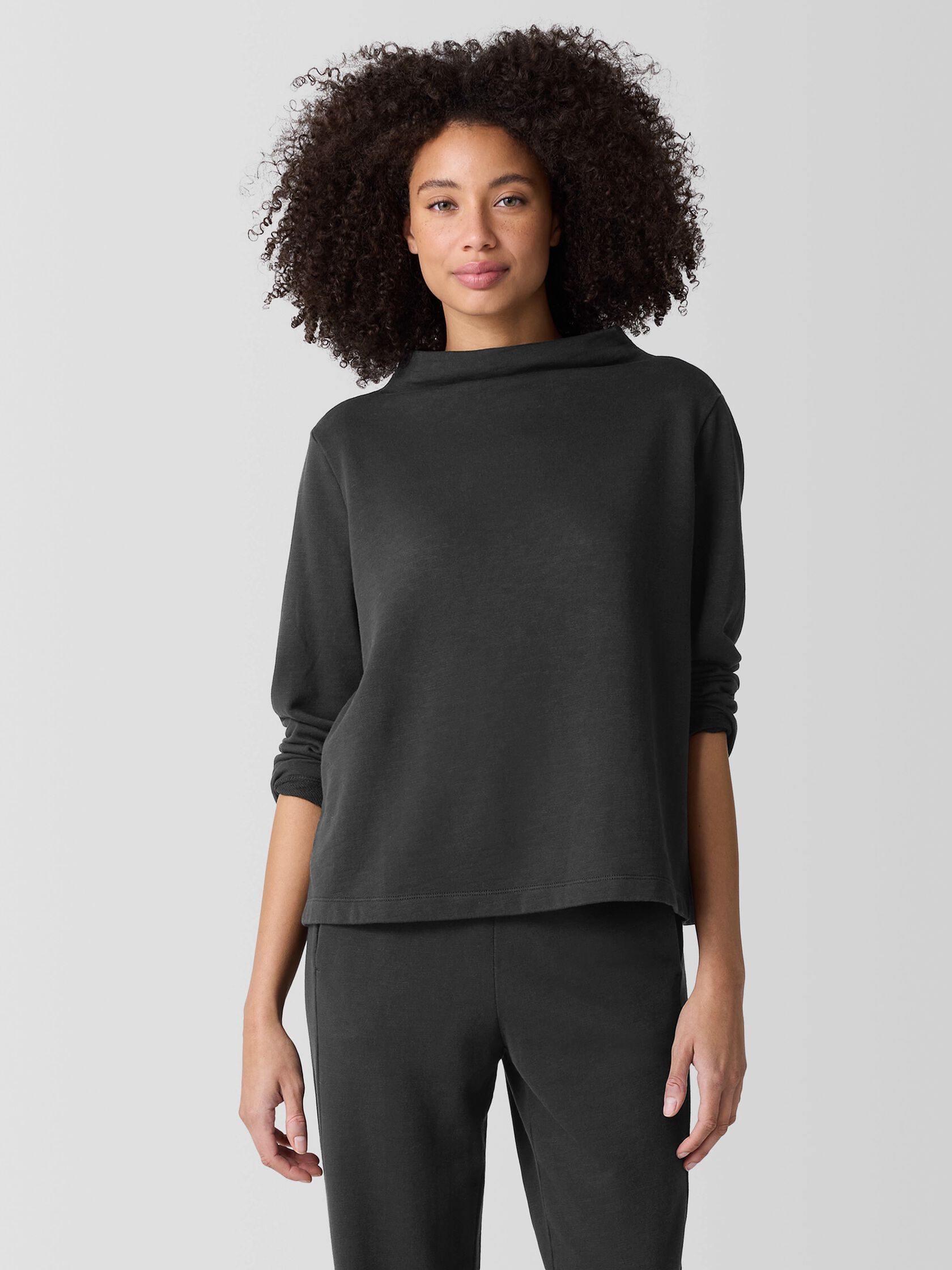 Garment-Dyed Terry Funnel Neck Top