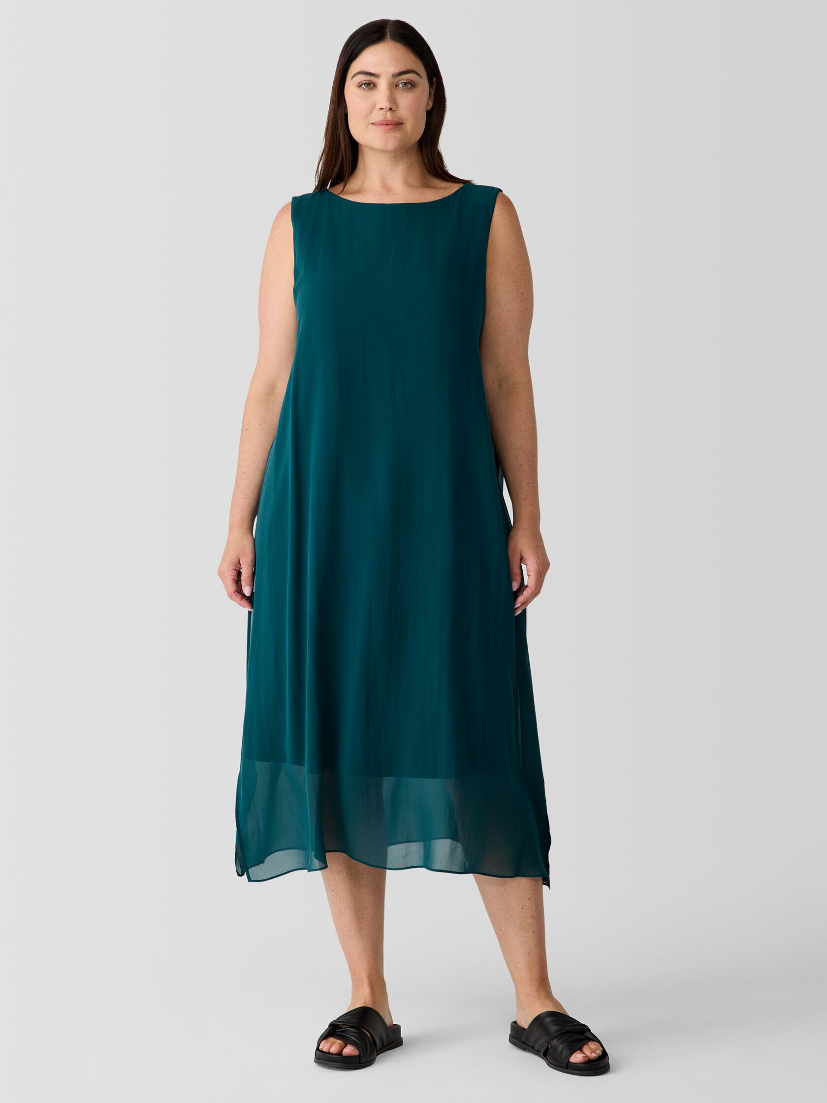 Sheer Silk Georgette Bateau Neck Dress