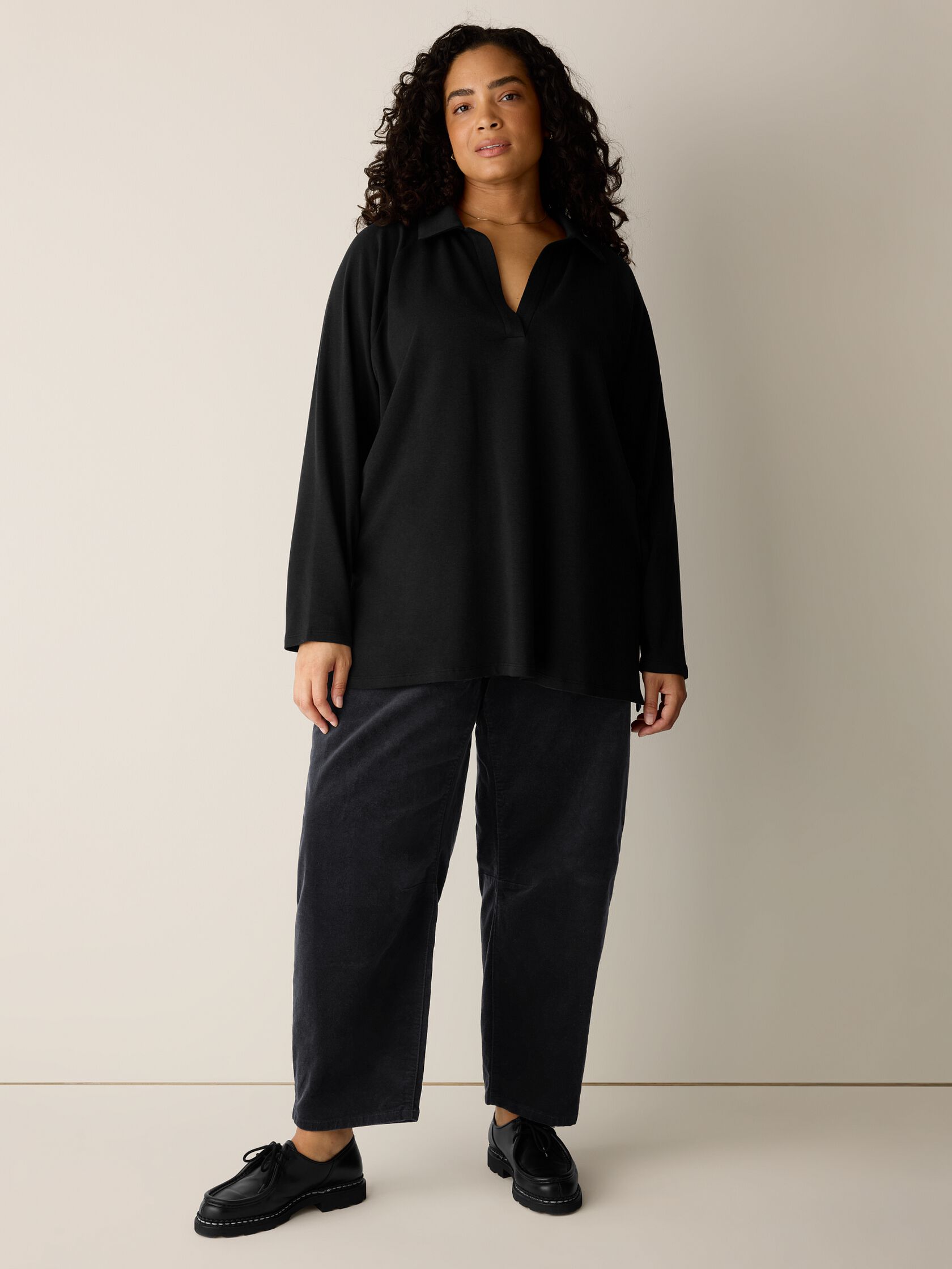 Cozy Brushed Terry Hug Split Neck Long Top