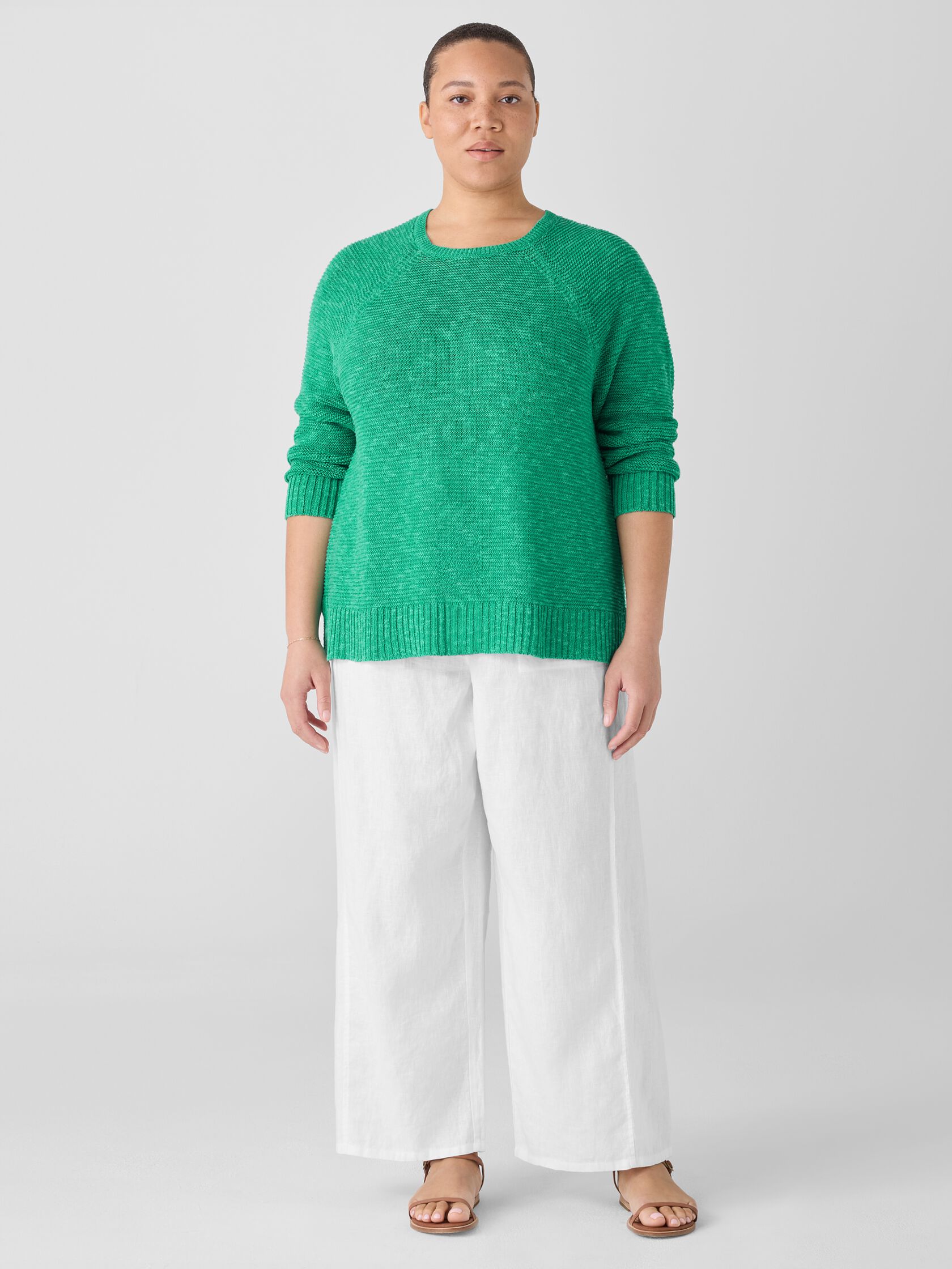 Organic Linen Cotton Slub Crew Neck Top