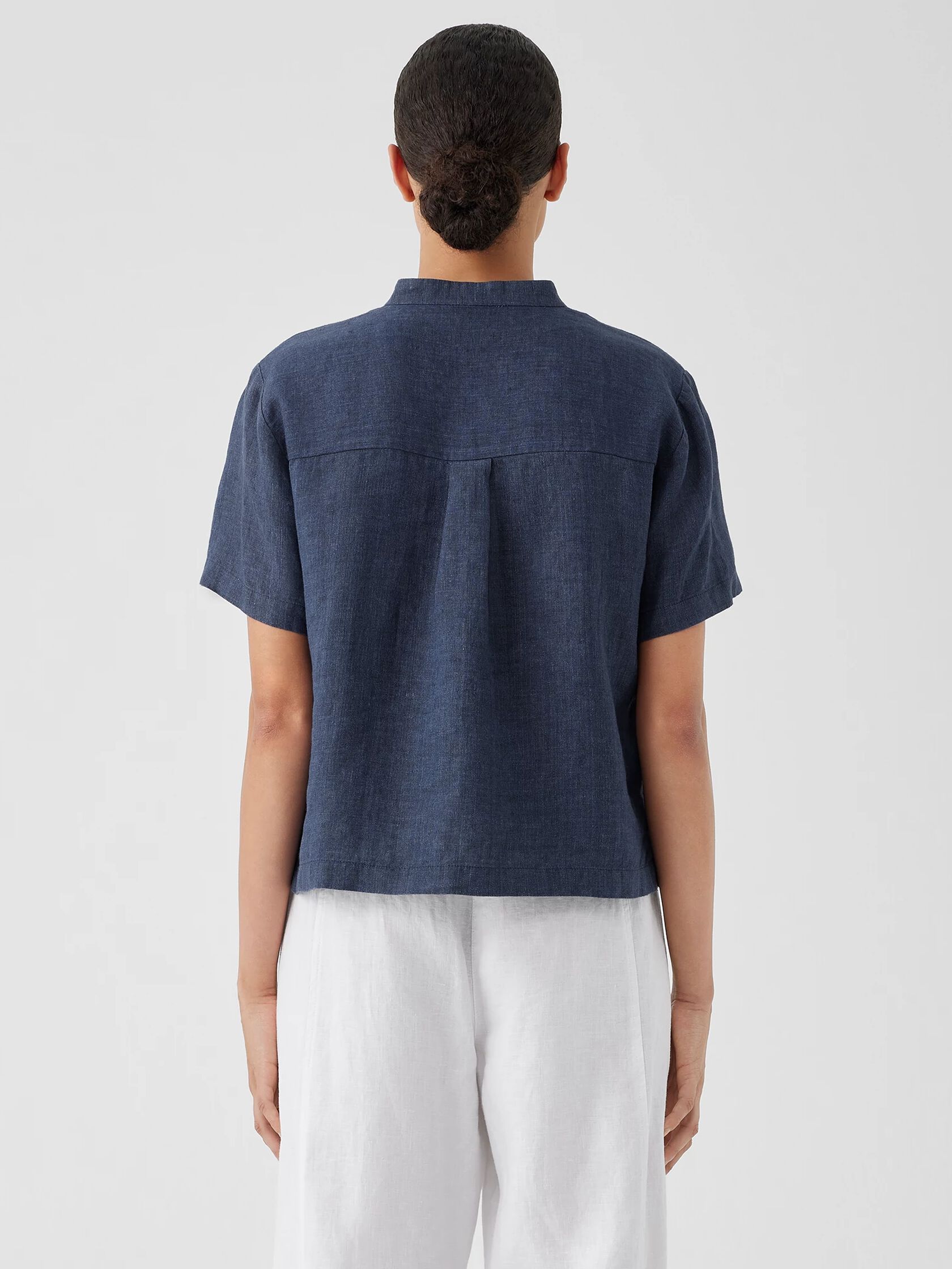 Washed Organic Linen Délavé Band Collar Shirt