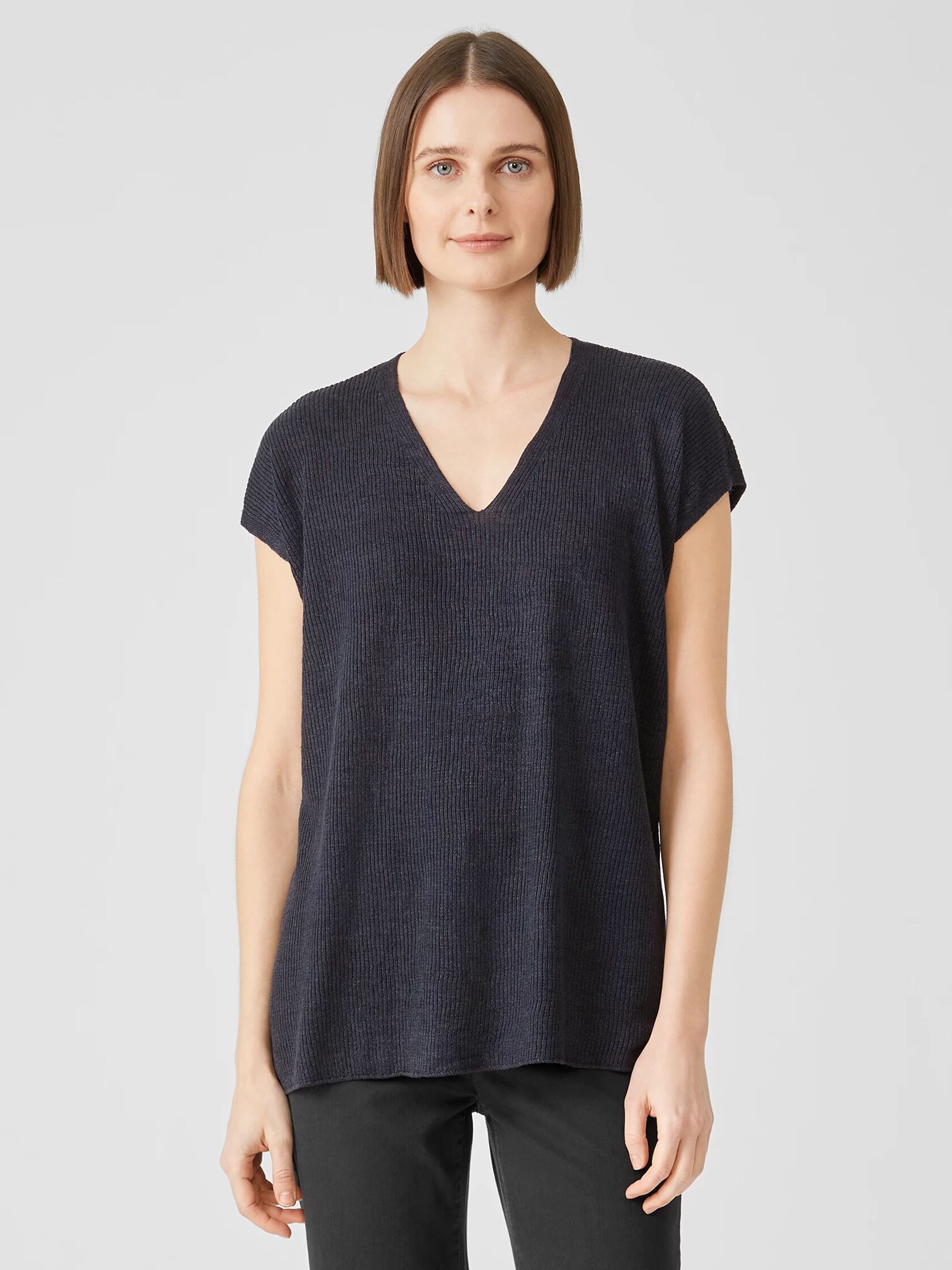 Organic Linen Delave Rib V-Neck Top