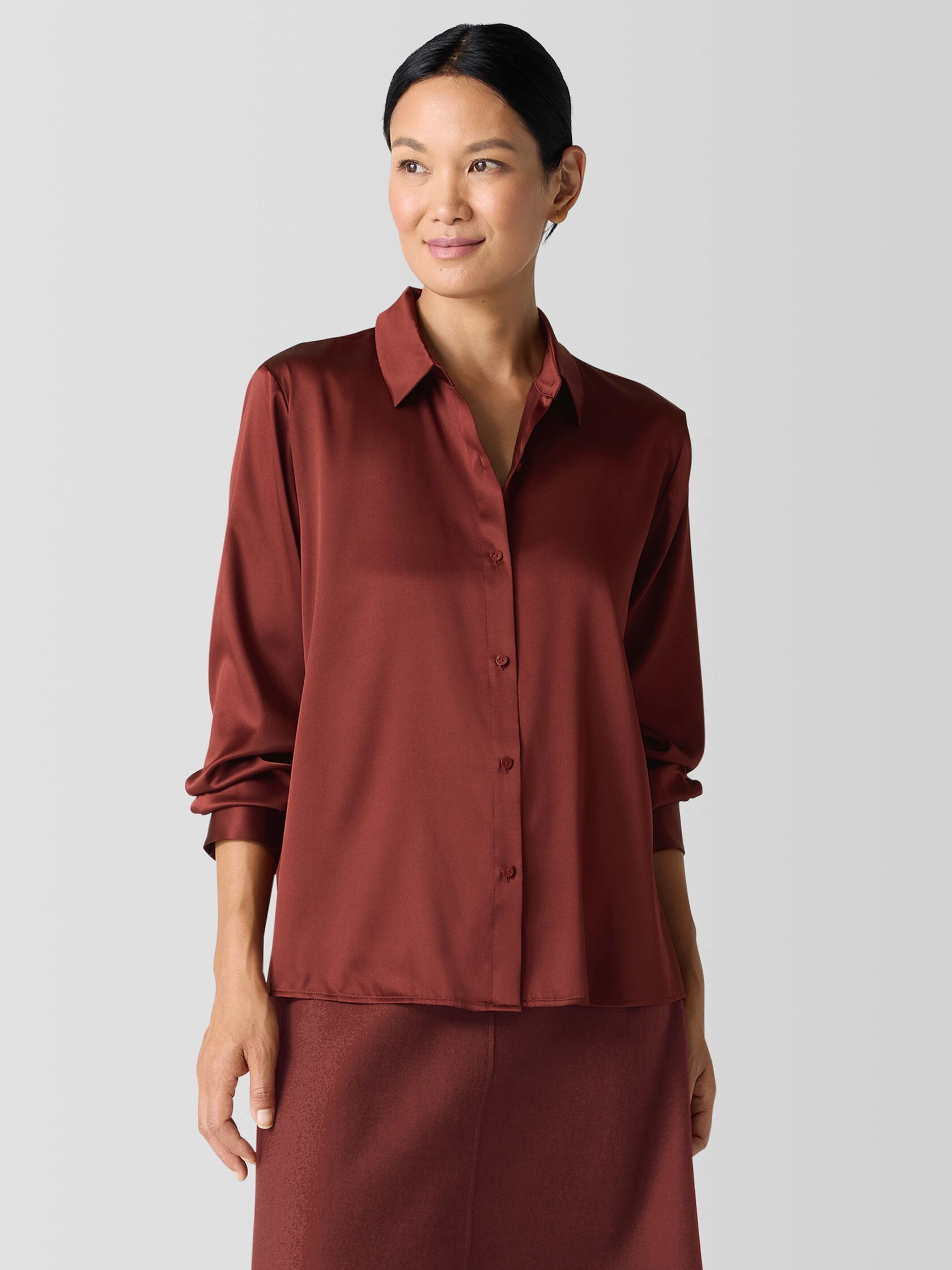 Stretch Silk Charmeuse Classic Collar Shirt