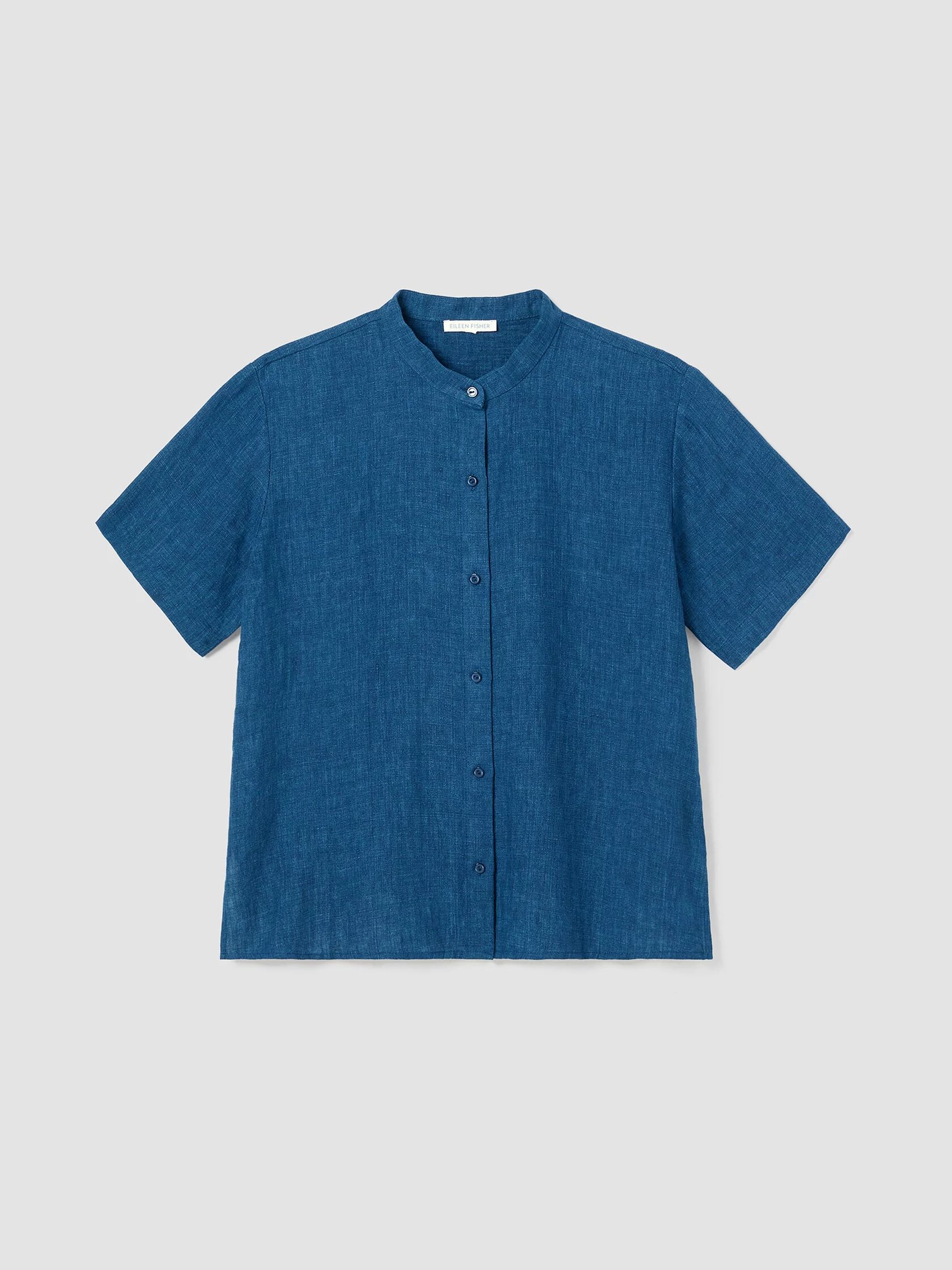 Washed Organic Linen Délavé Band Collar Shirt