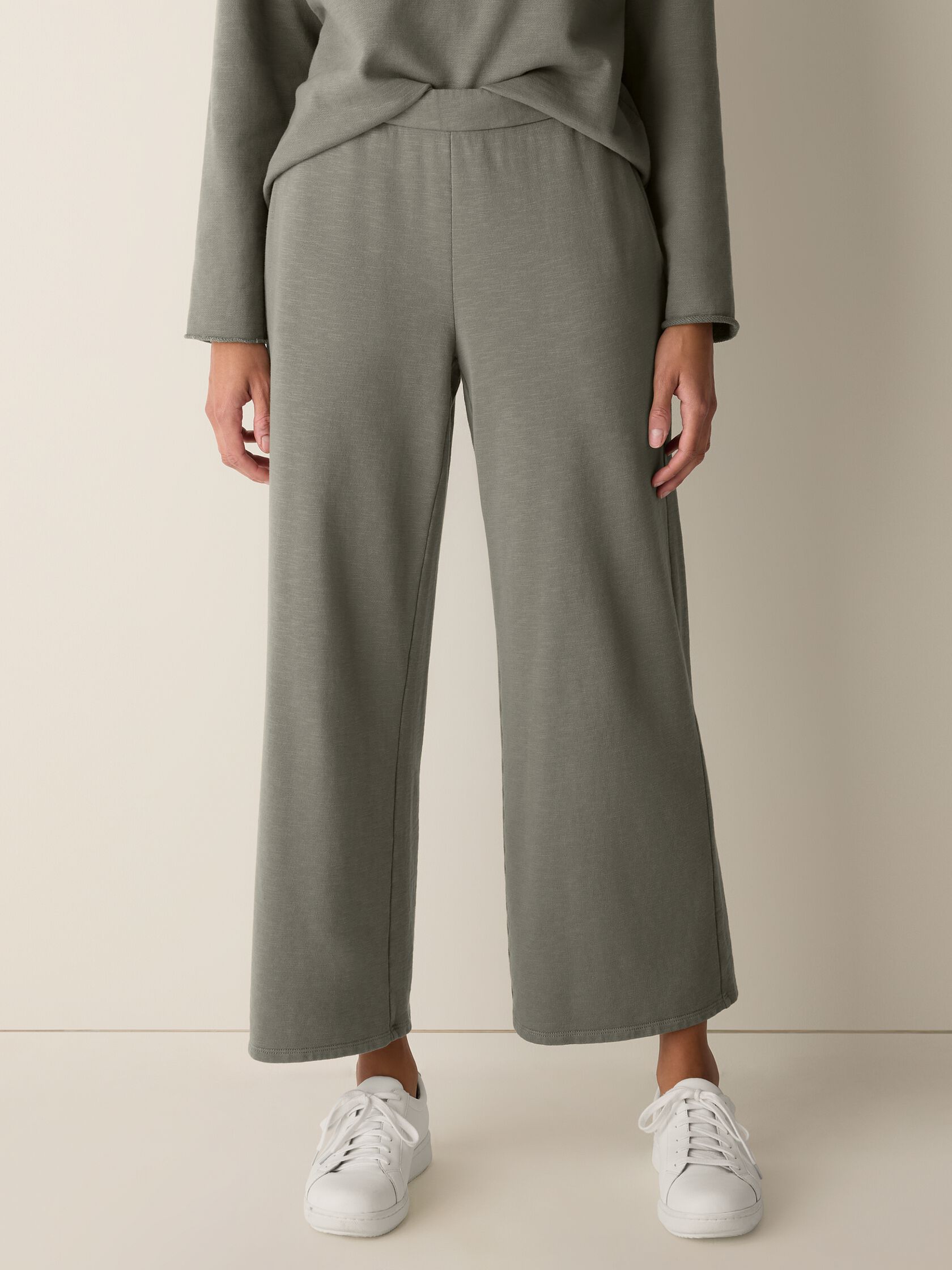 Garment-Dyed Organic Cotton Terry Wide-Leg Pant