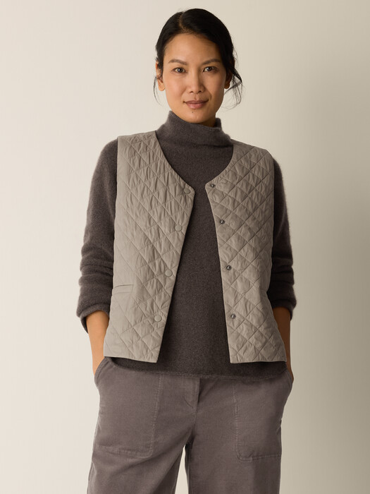 Eggshell Recycled Nylon Quilted V-Neck Vest