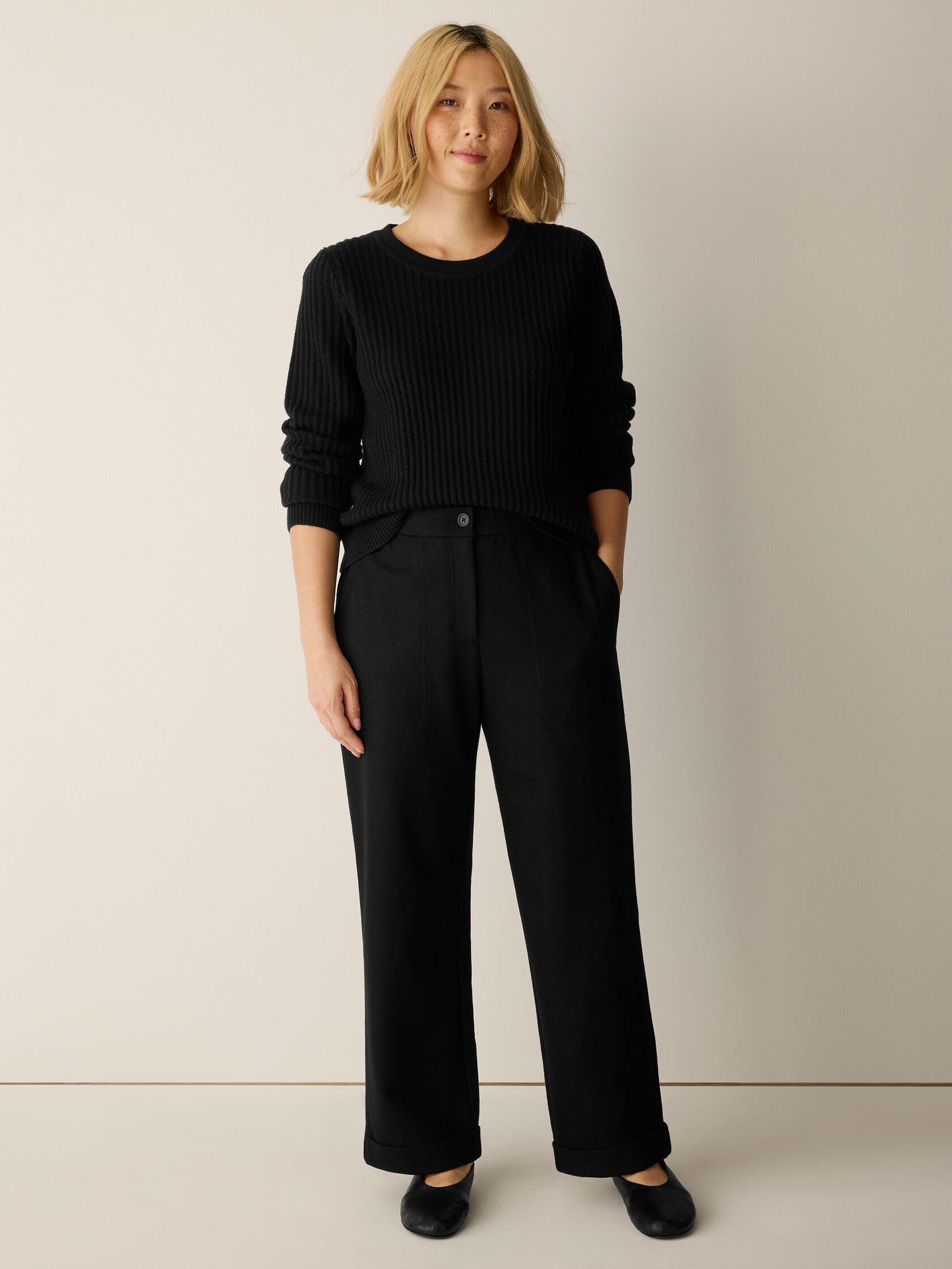 Felted Wool Jersey Straight Cuffed Pant&nbsp;in Regenerative Wool
