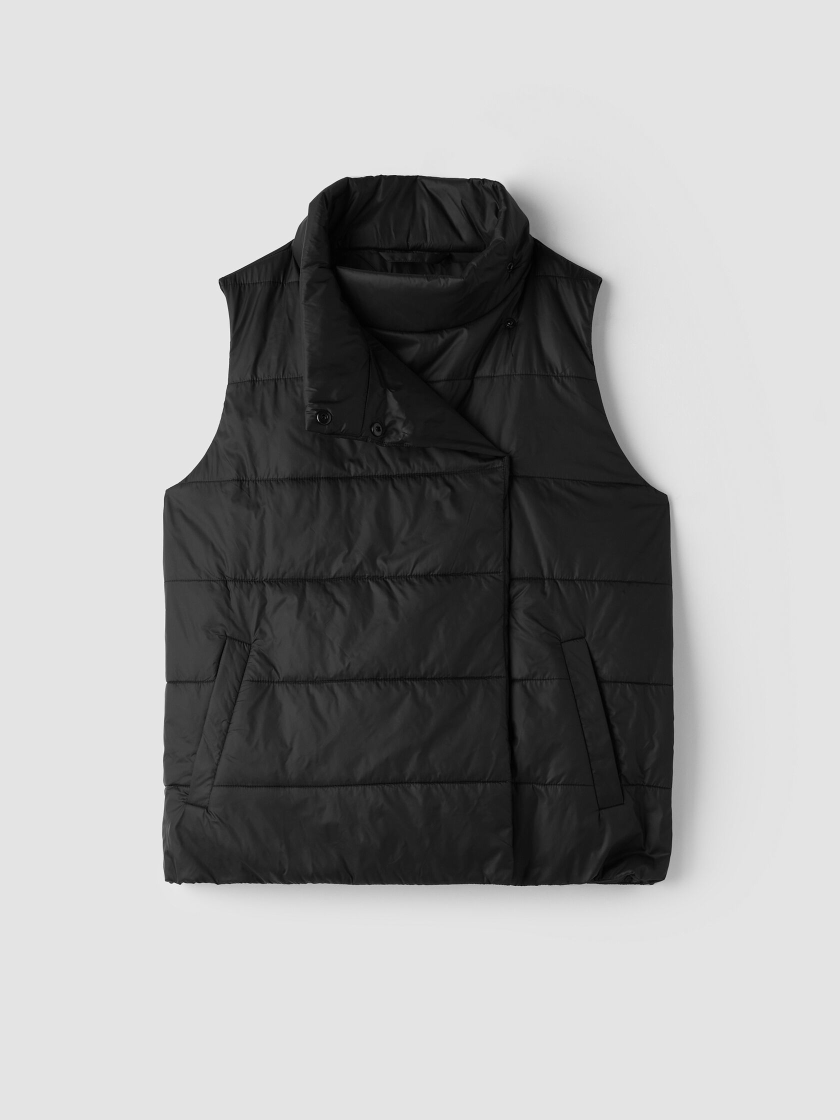 Eggshell Recycled Nylon High Collar Quilted Vest