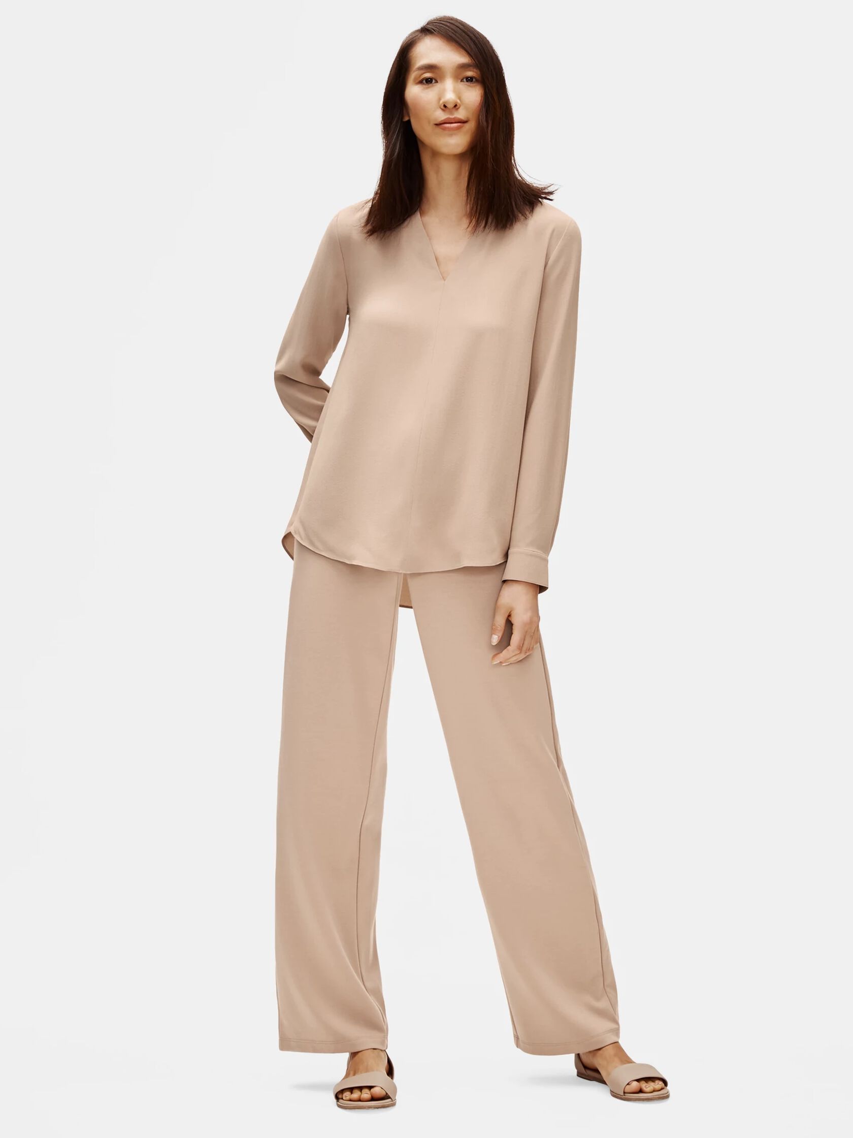 Silk Georgette Crepe V-Neck Top