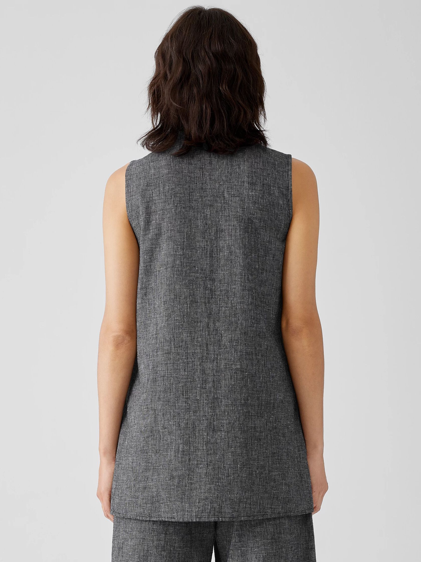 Hemp Organic Cotton Grid Mandarin Collar Shirt