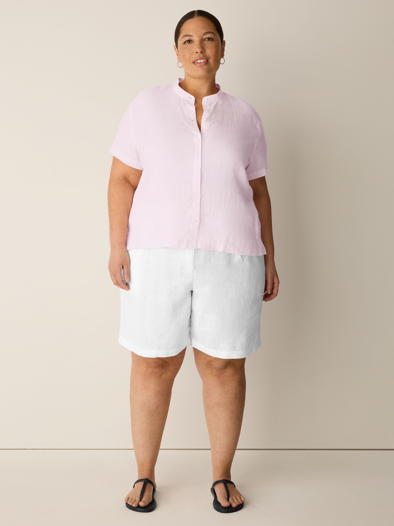 Organic Handkerchief Linen Band Collar Shirt