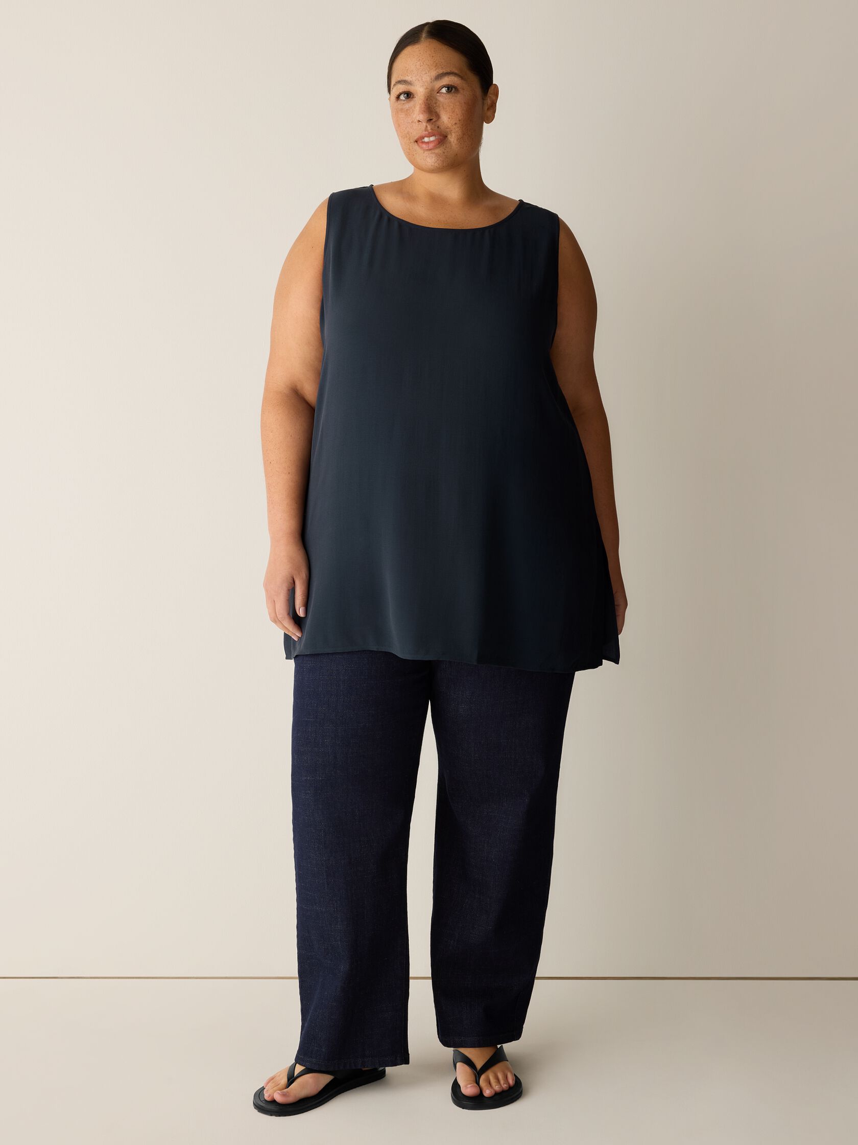 Silk Georgette Crepe Ballet Neck Long Tank