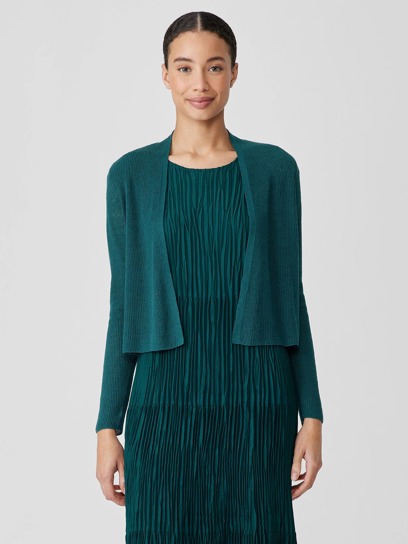 Organic Linen Cotton Airy Tuck Cropped Cardigan