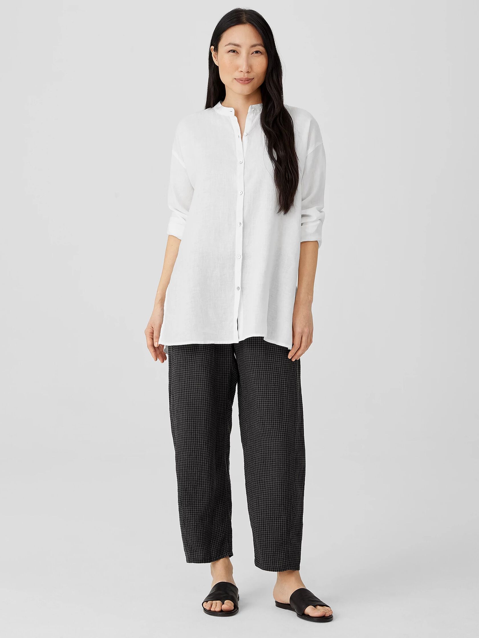 Organic Handkerchief Linen Mandarin Collar Shirt
