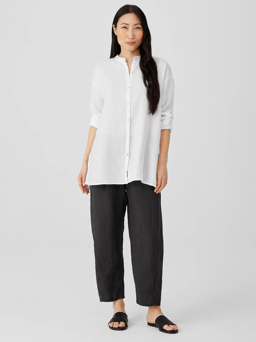 Organic Handkerchief Linen Mandarin Collar Shirt | EILEEN FISHER