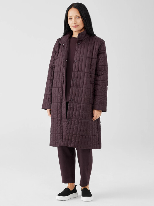 Eggshell Recycled Nylon Stand Collar Coat