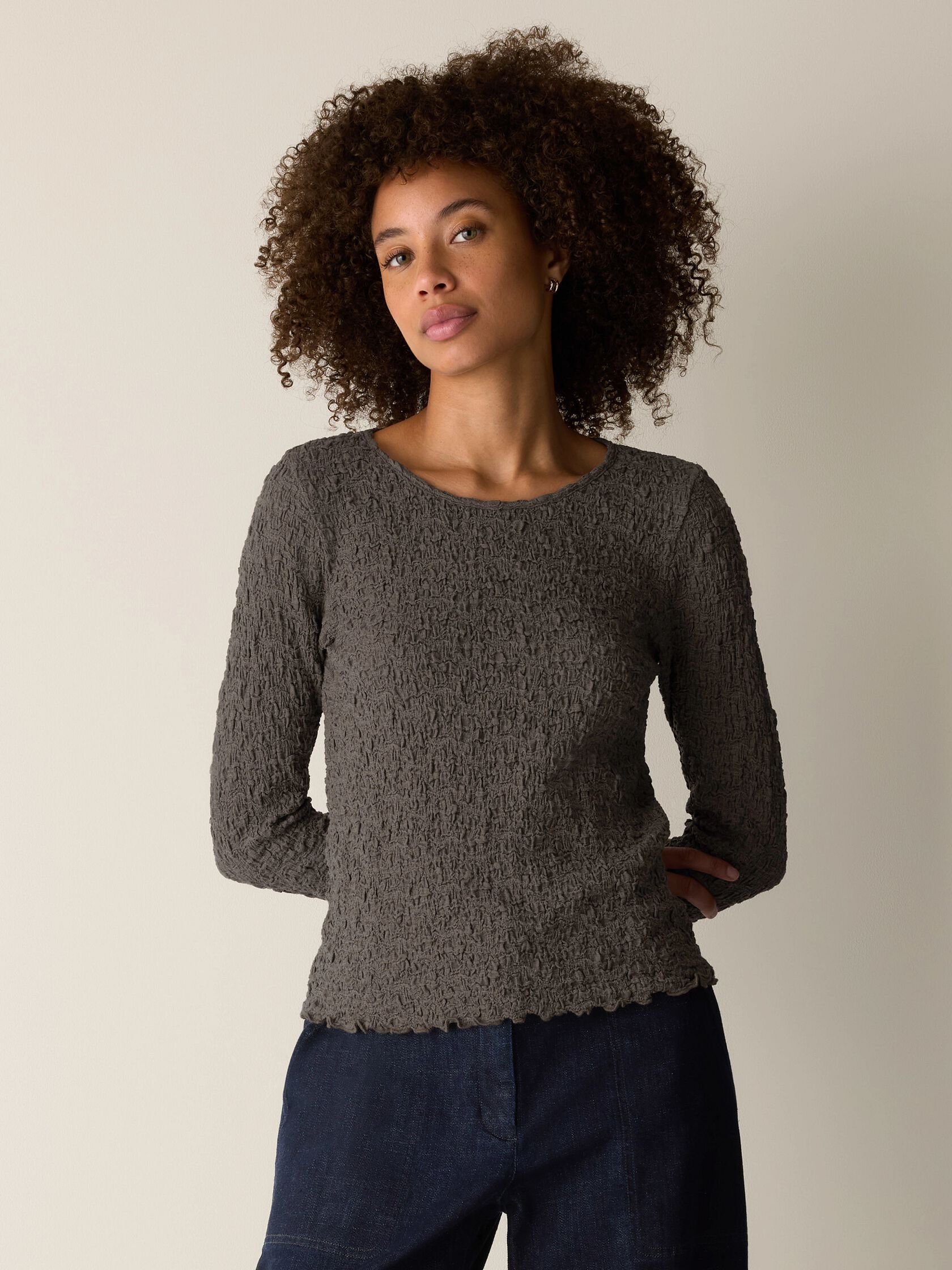 Bubble Jacquard Round Neck Top