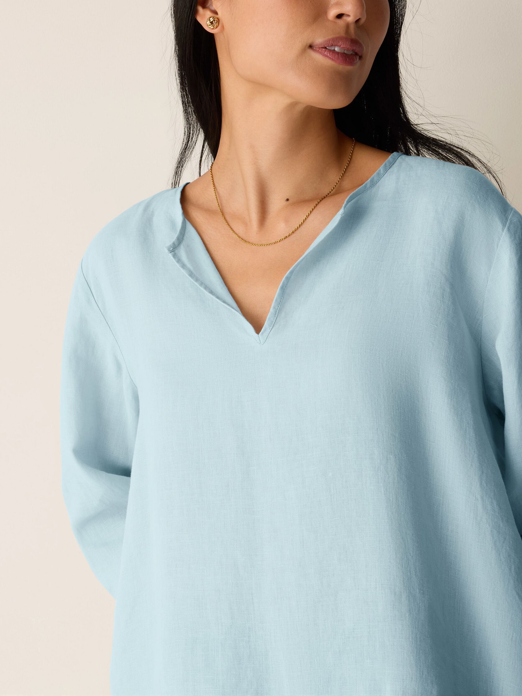 Organic Handkerchief Linen Split Neck Top