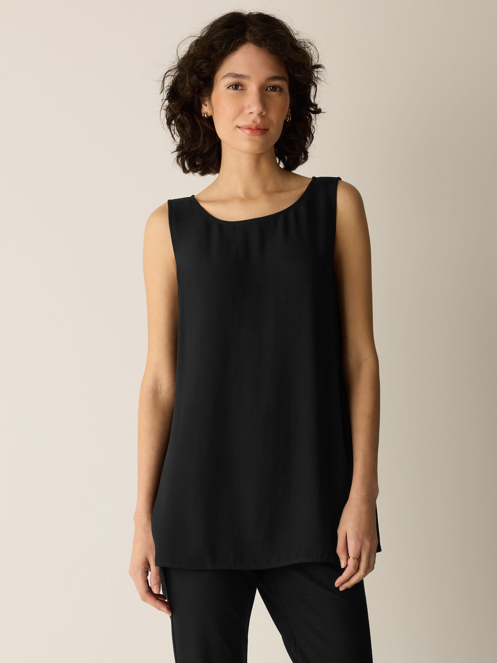 Silk Georgette Crepe Ballet Neck Long Tank