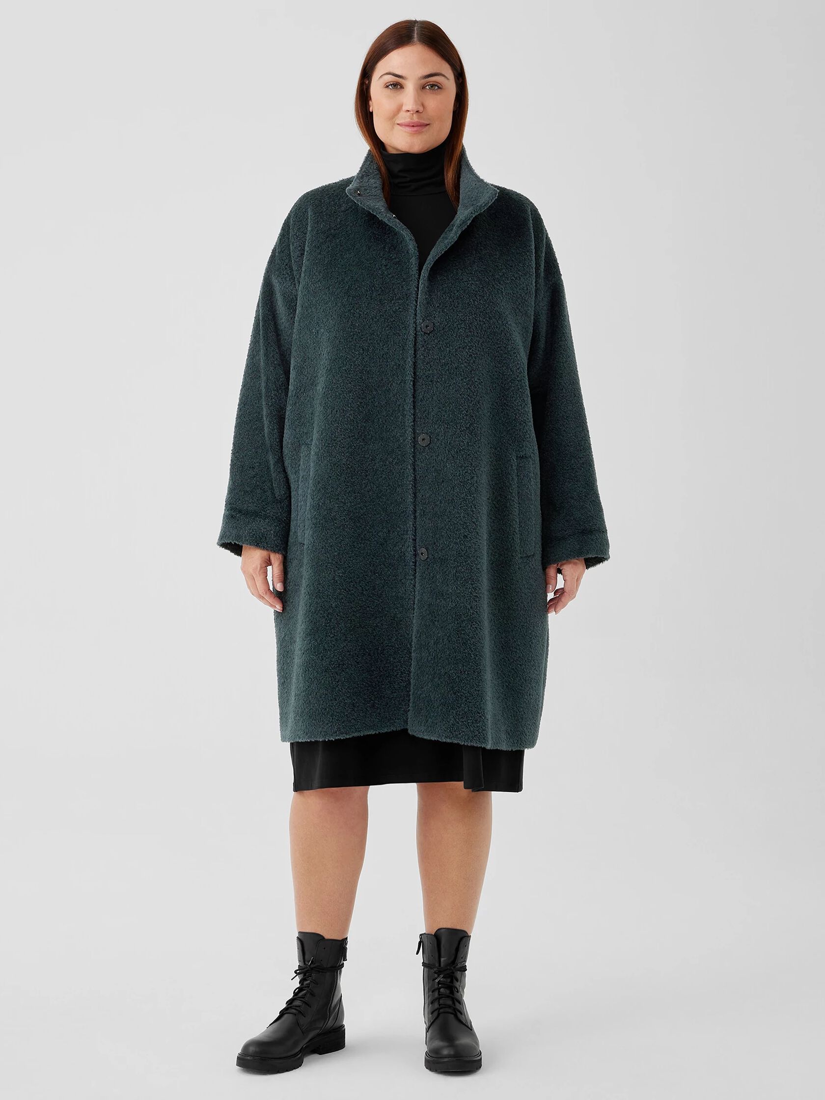 Sheared Suri Alpaca Stand Collar Coat