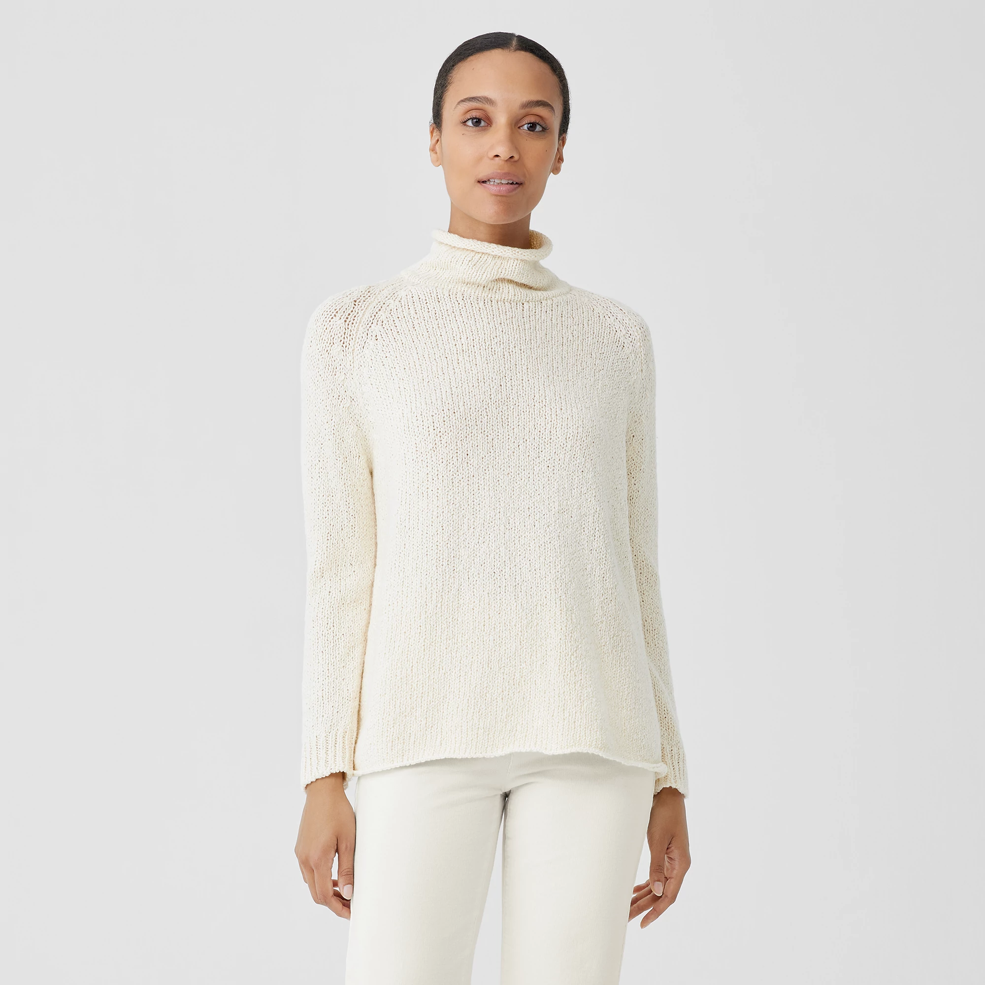 Eileen Fisher Raglan Turtleneck Pullover Women's Clothing Ecru : LG