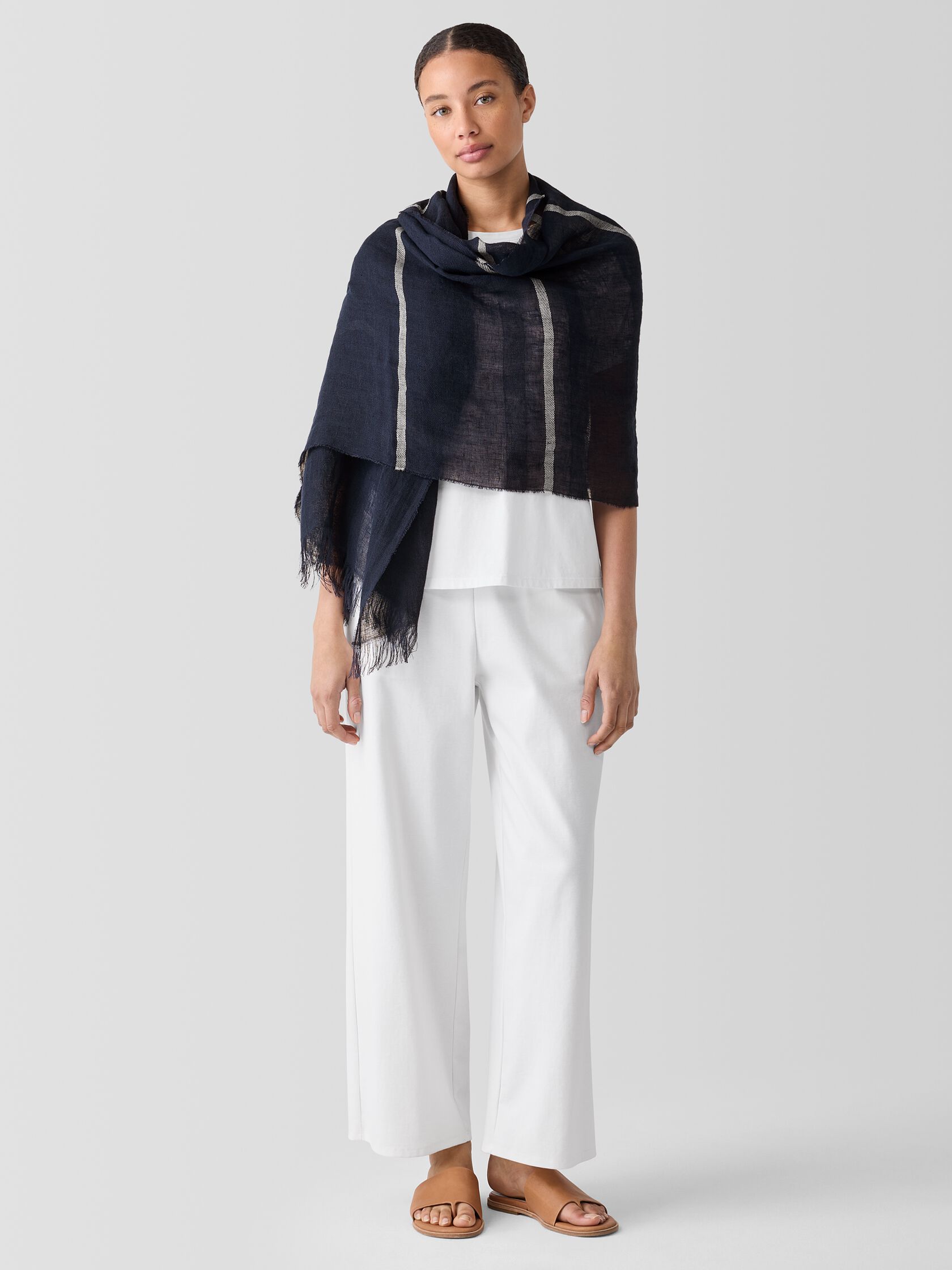 Striped Airy Linen Scarf
