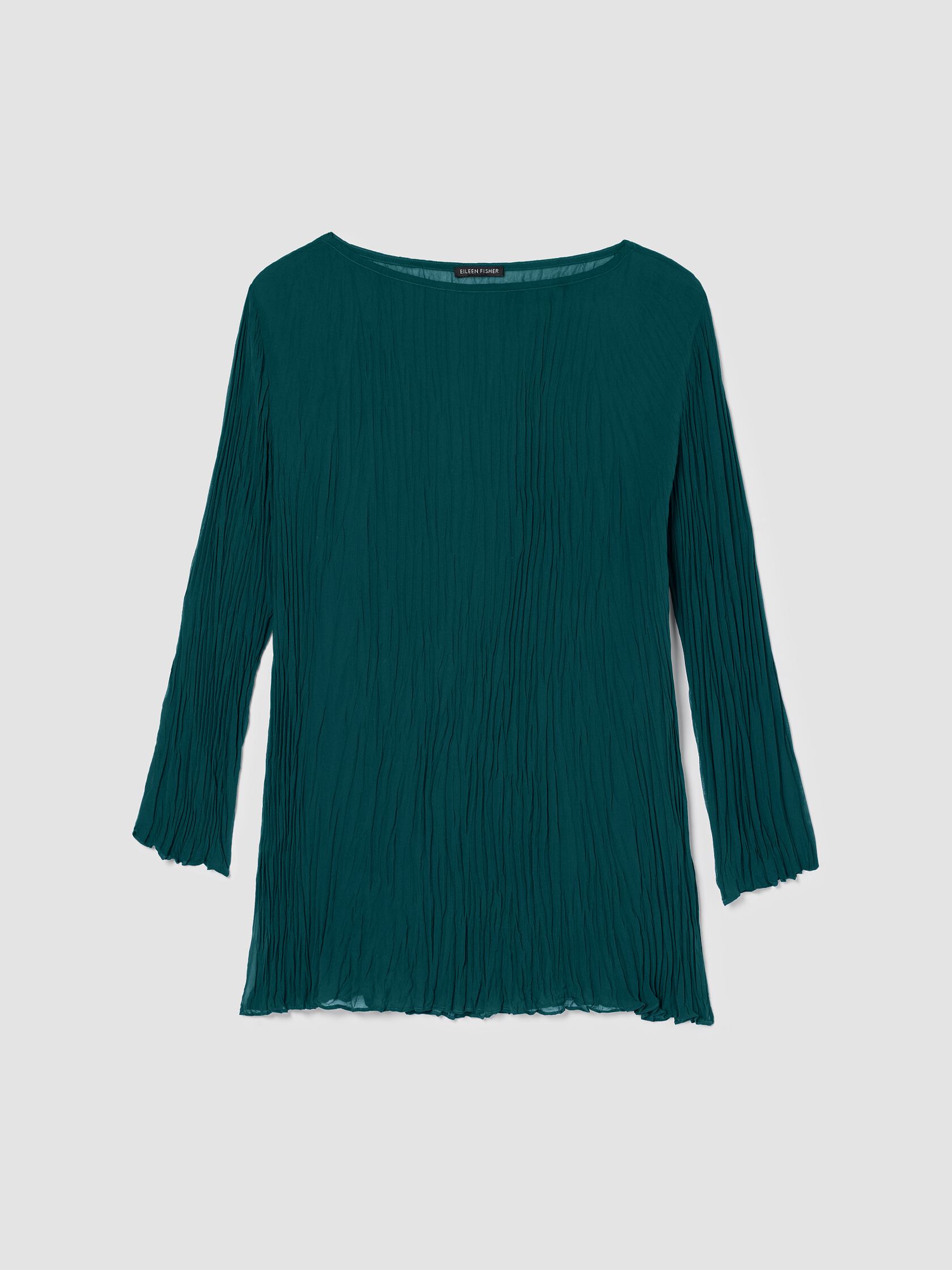 Crinkled Sheer Silk Georgette Bateau Neck Long Top