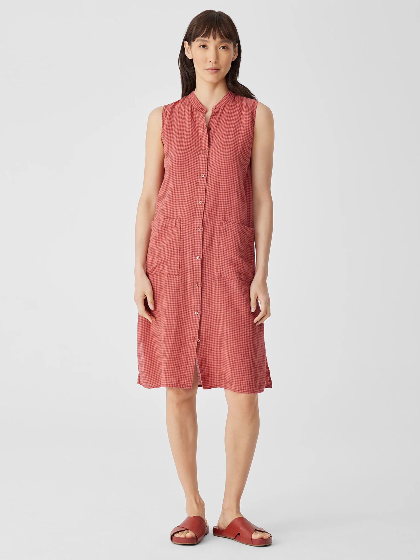 Puckered Organic Linen Sleeveless Dress