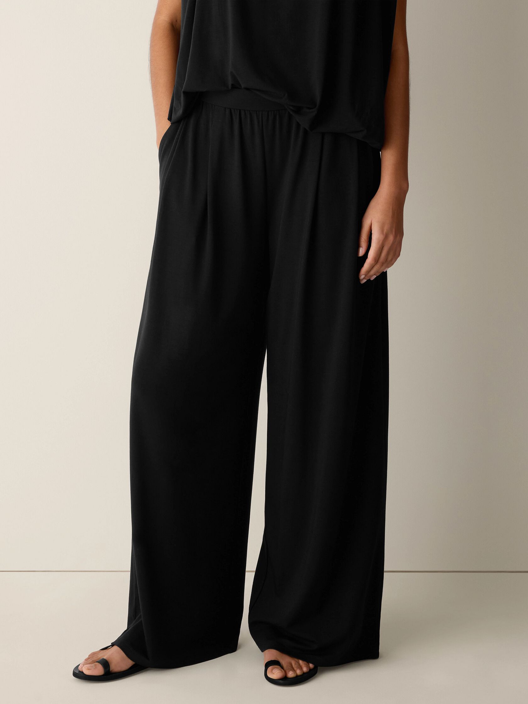 Stretch Jersey Knit Full-Length Wide Pant