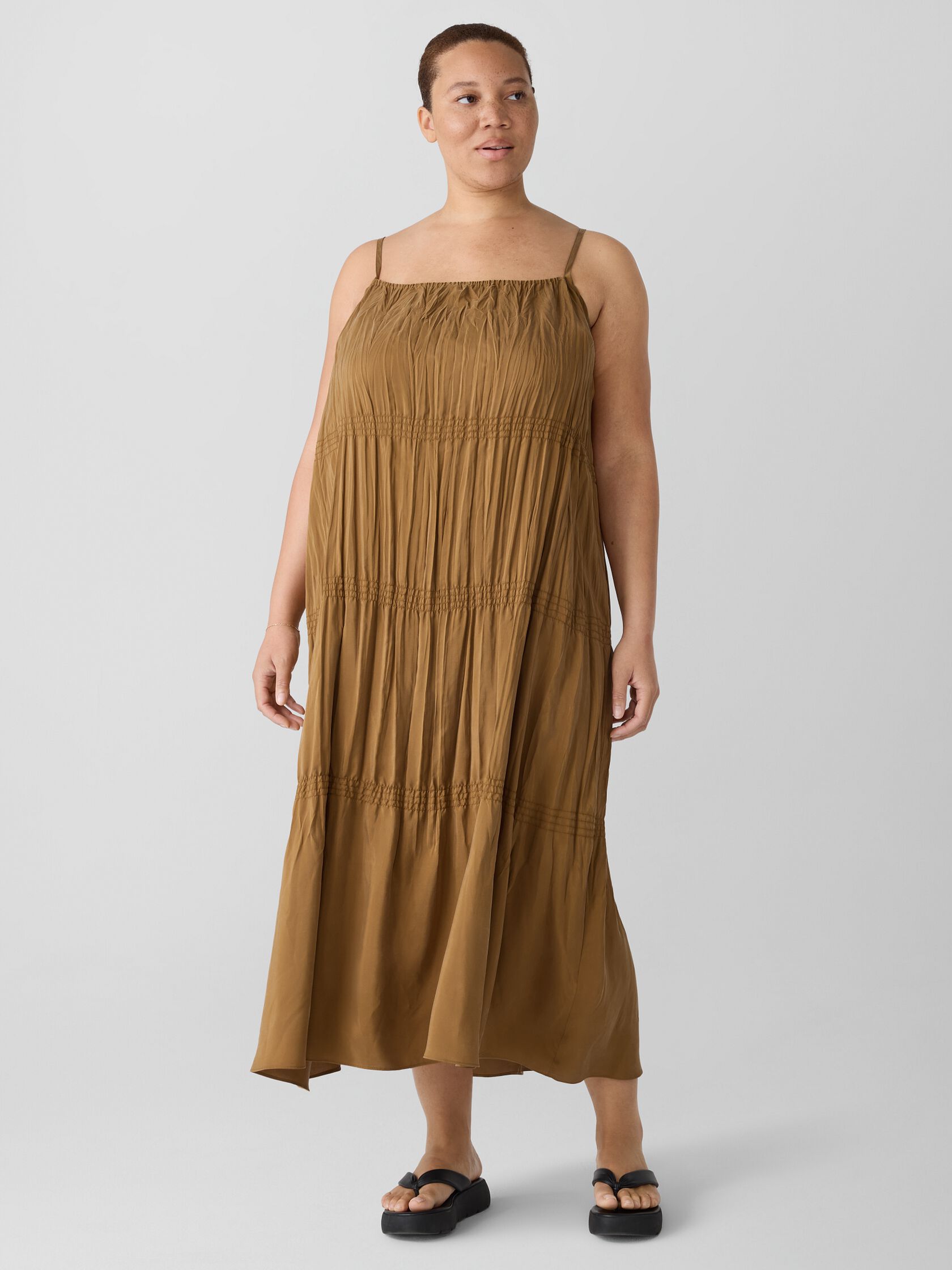 Washed Silk Smocked Cami Dress