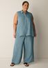 Puckered Organic Linen Grid Sleeveless Shirt