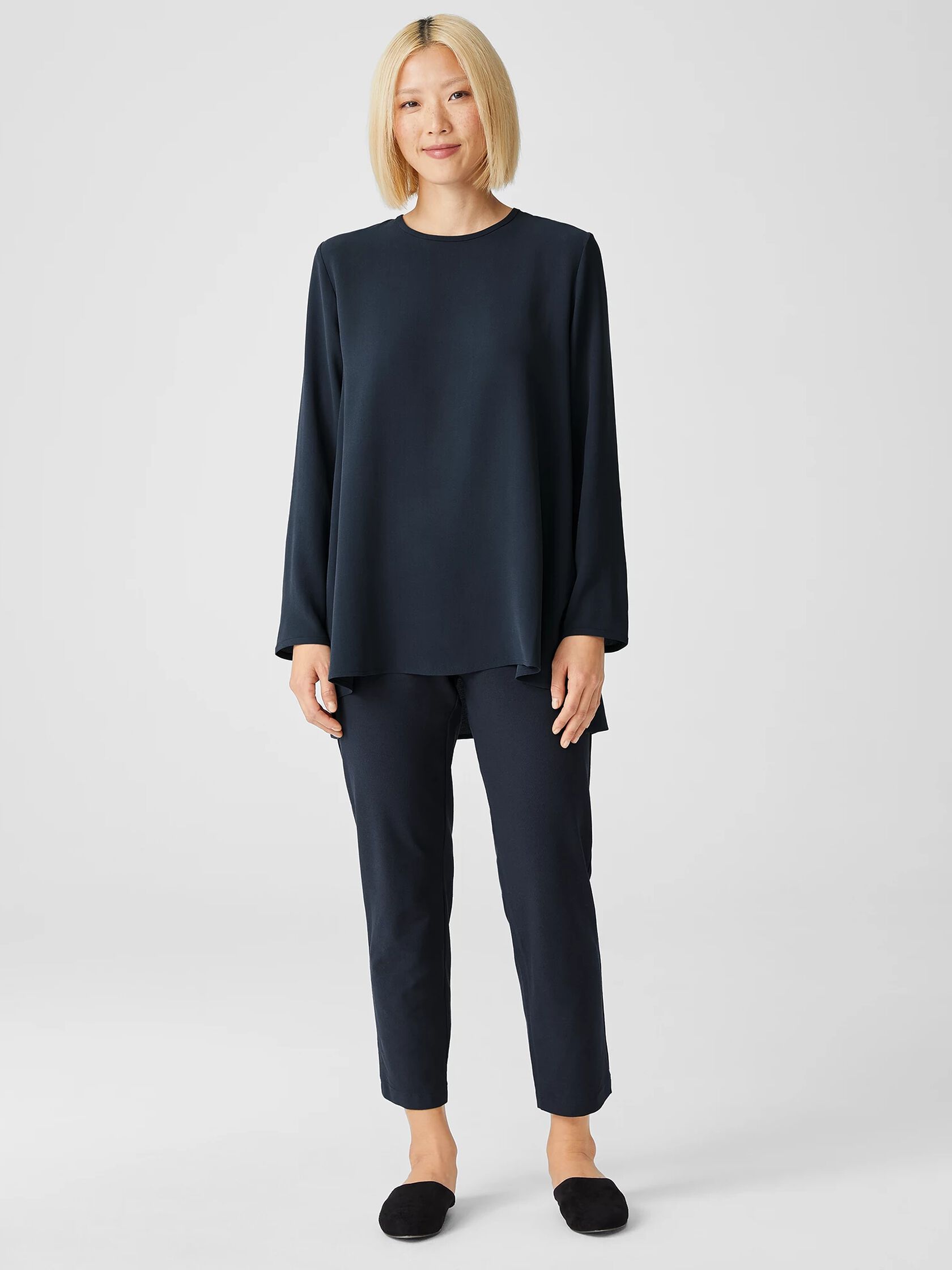 Silk Georgette Crepe Round Neck Top