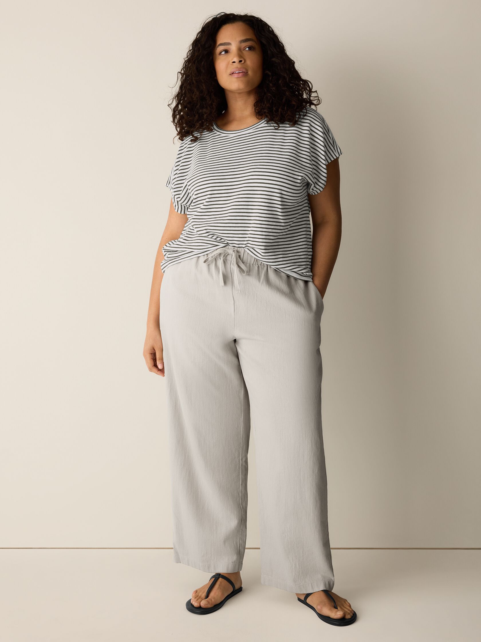 Slubby Organic Cotton Linen Full-Length Straight Pant