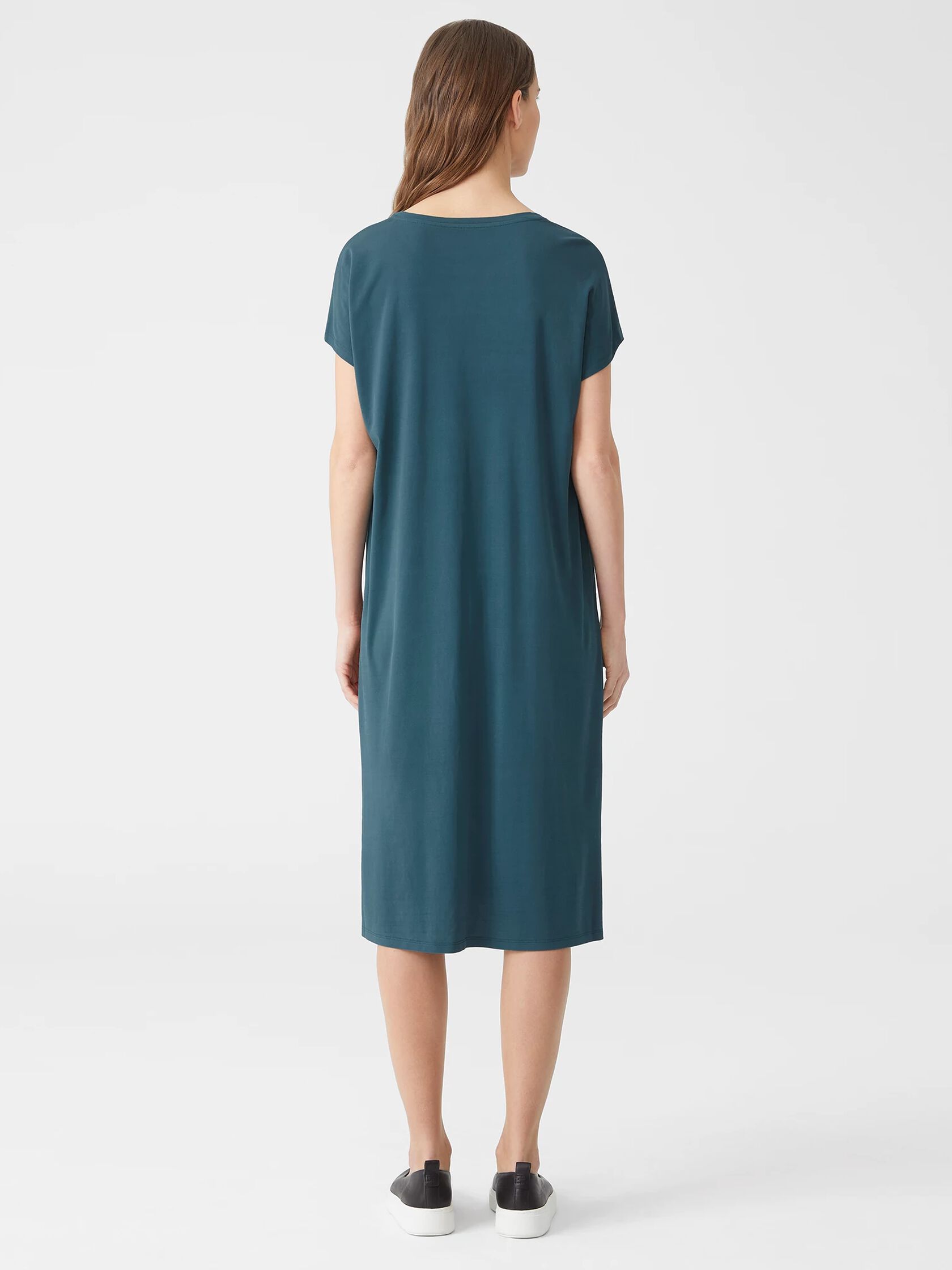 Stretch Silk Jersey Crew Neck Dress