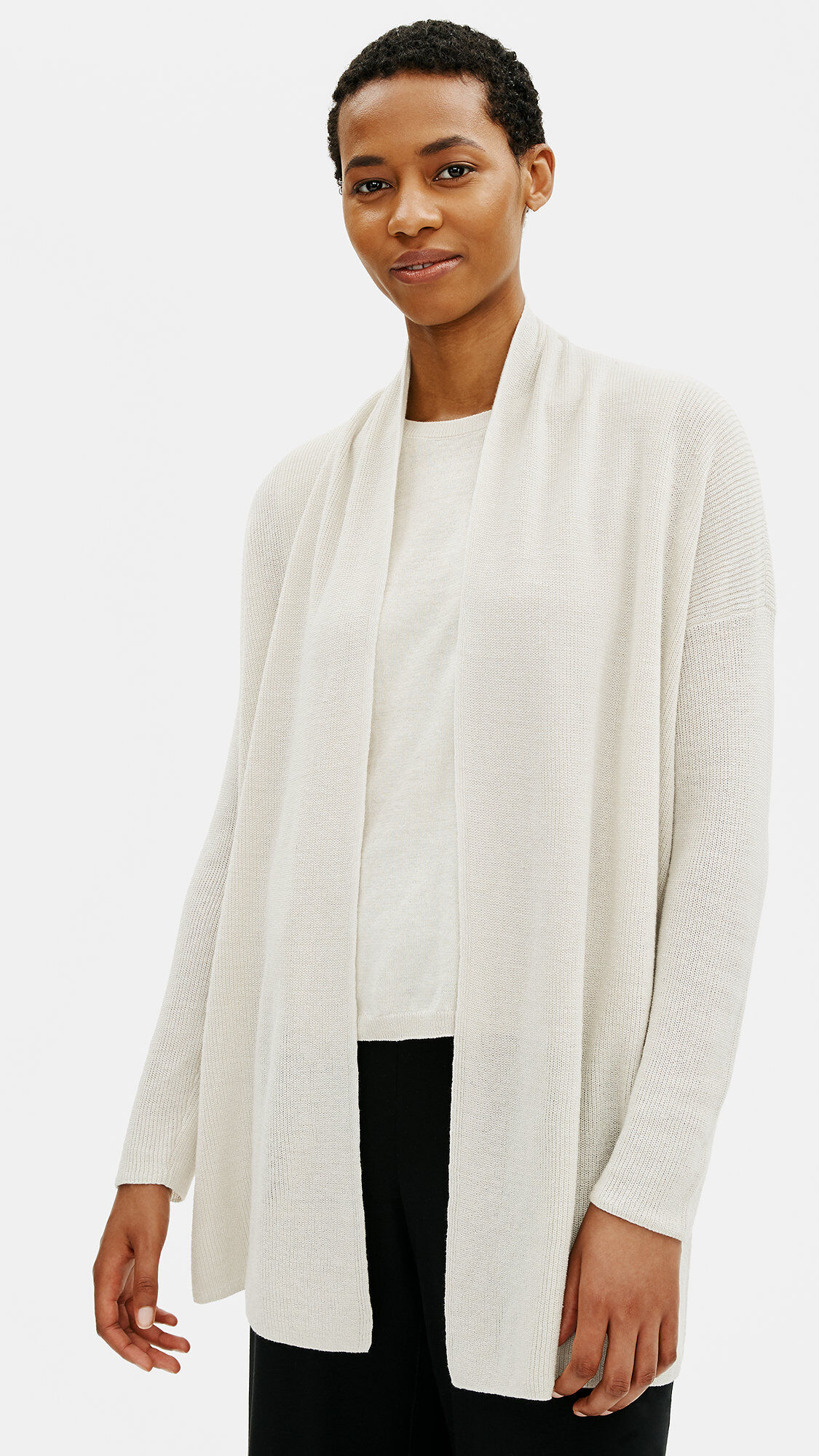 Organic Linen Cotton High Collar Cardigan EILEEN FISHER